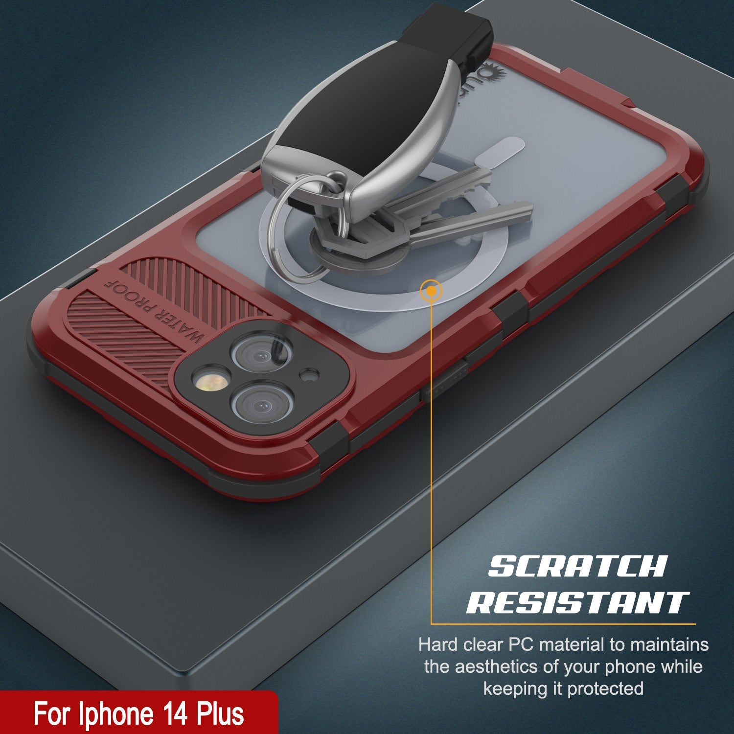 Capa à prova d'água em alumínio da Série Metal Extreme 2.0 para iPhone 14 Plus com protetor de tela embutido IP68 [Vermelho-Preto]