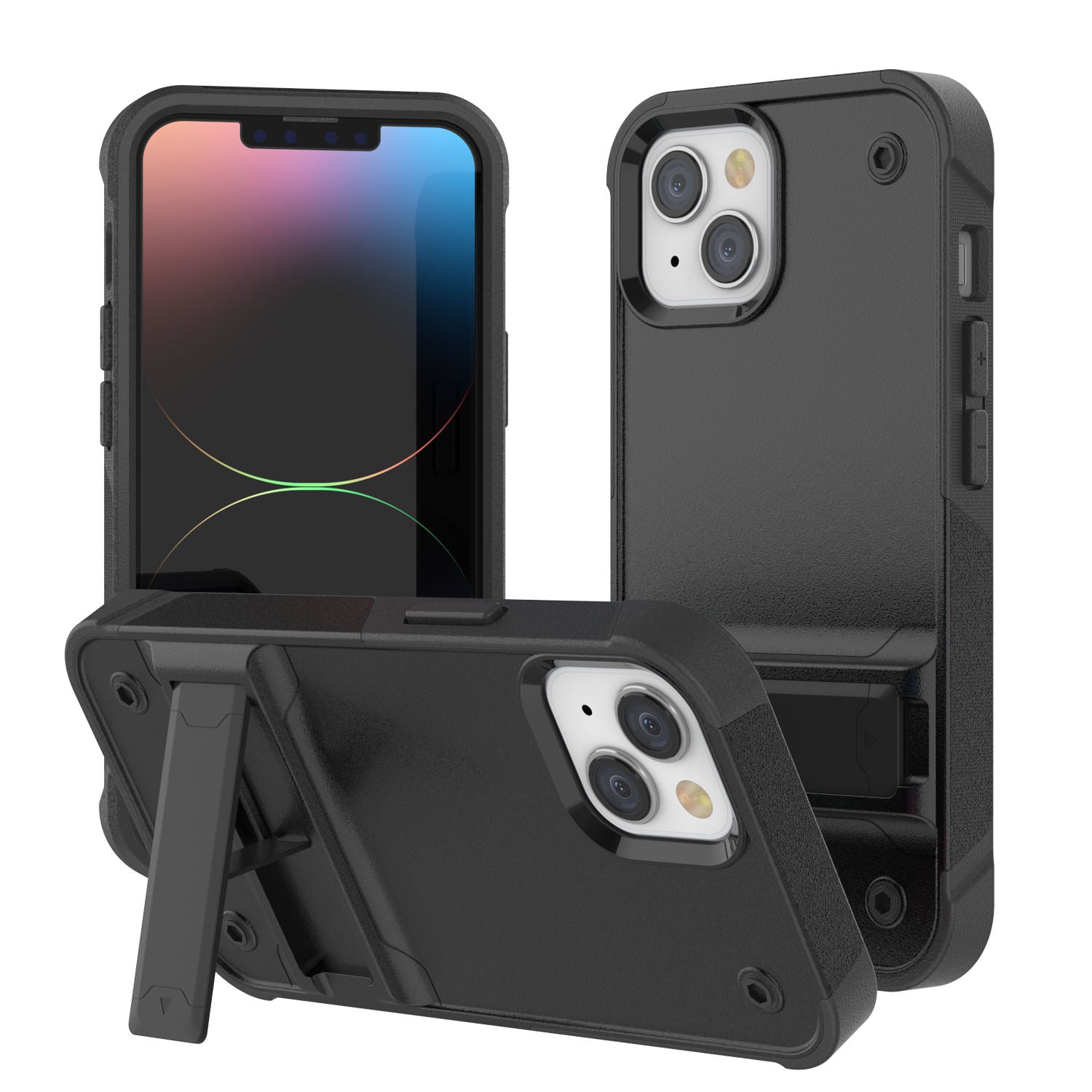 Capa Punkcase iPhone 14 [Série Reliance] Capa Híbrida Protetora de Grau Militar com Suporte Incorporado [Preto]