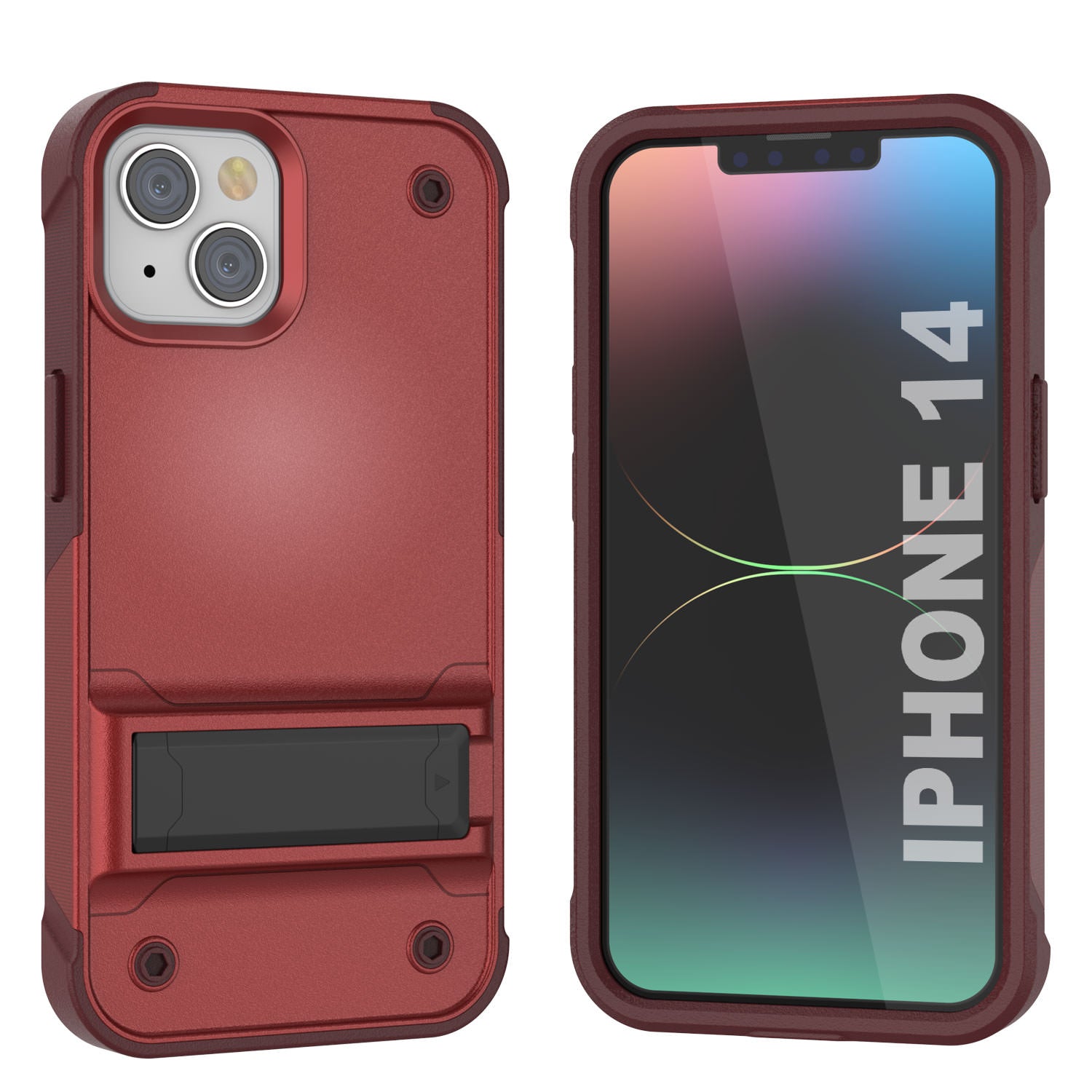 Capa Punkcase iPhone 14 [Série Reliance] Capa Híbrida Protetora de Grau Militar com Suporte Incorporado [Vermelho-Rosa]
