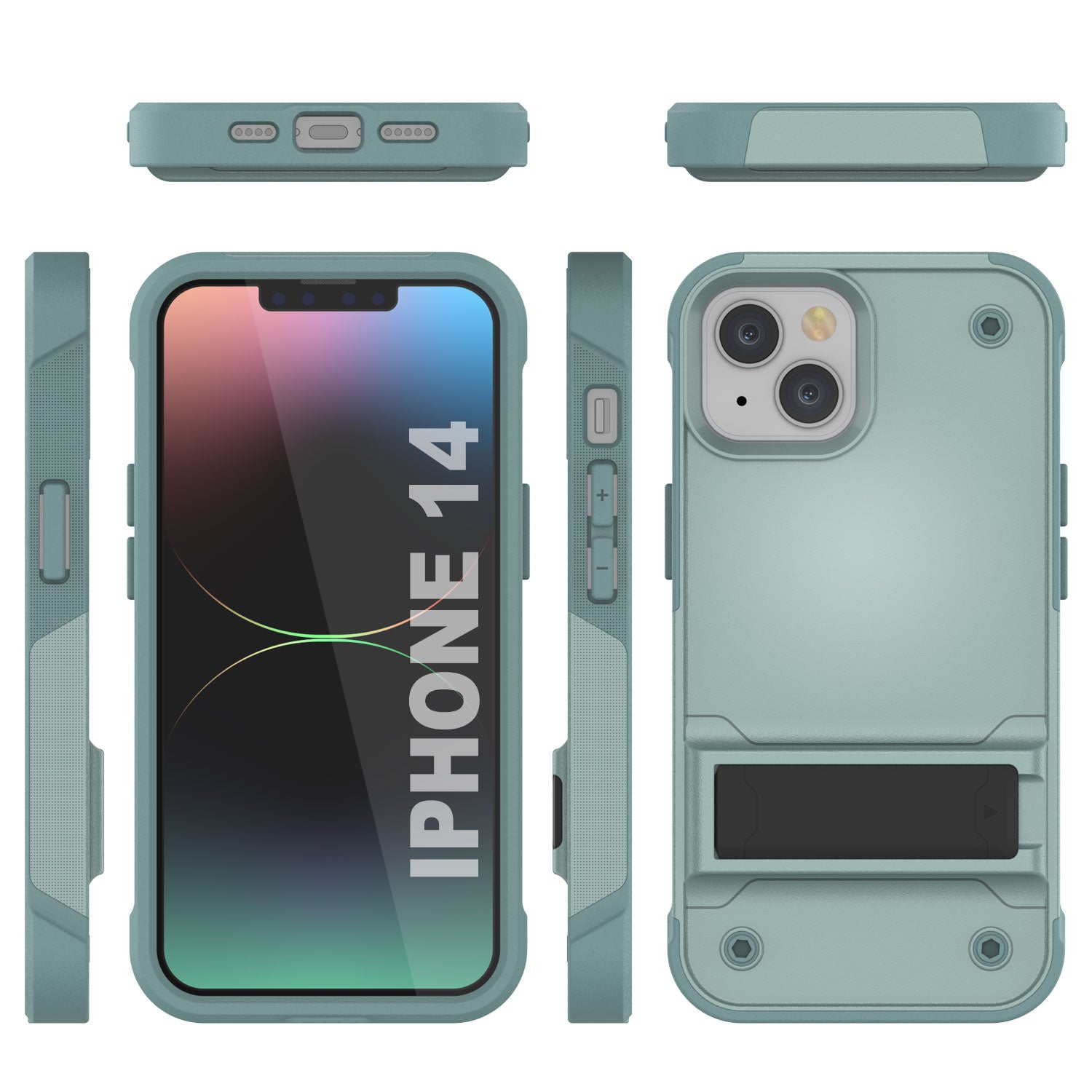 Capa Punkcase para iPhone 14 [Série Reliance] Capa Híbrida Protetora de Grau Militar com Suporte Incorporado [Verde]