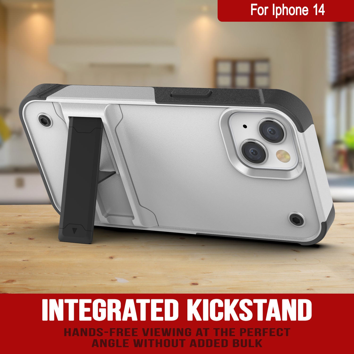 Capa Punkcase para iPhone 14 [Série Reliance] Capa Híbrida Protetora de Grau Militar com Suporte Embutido [Branco-Preto]