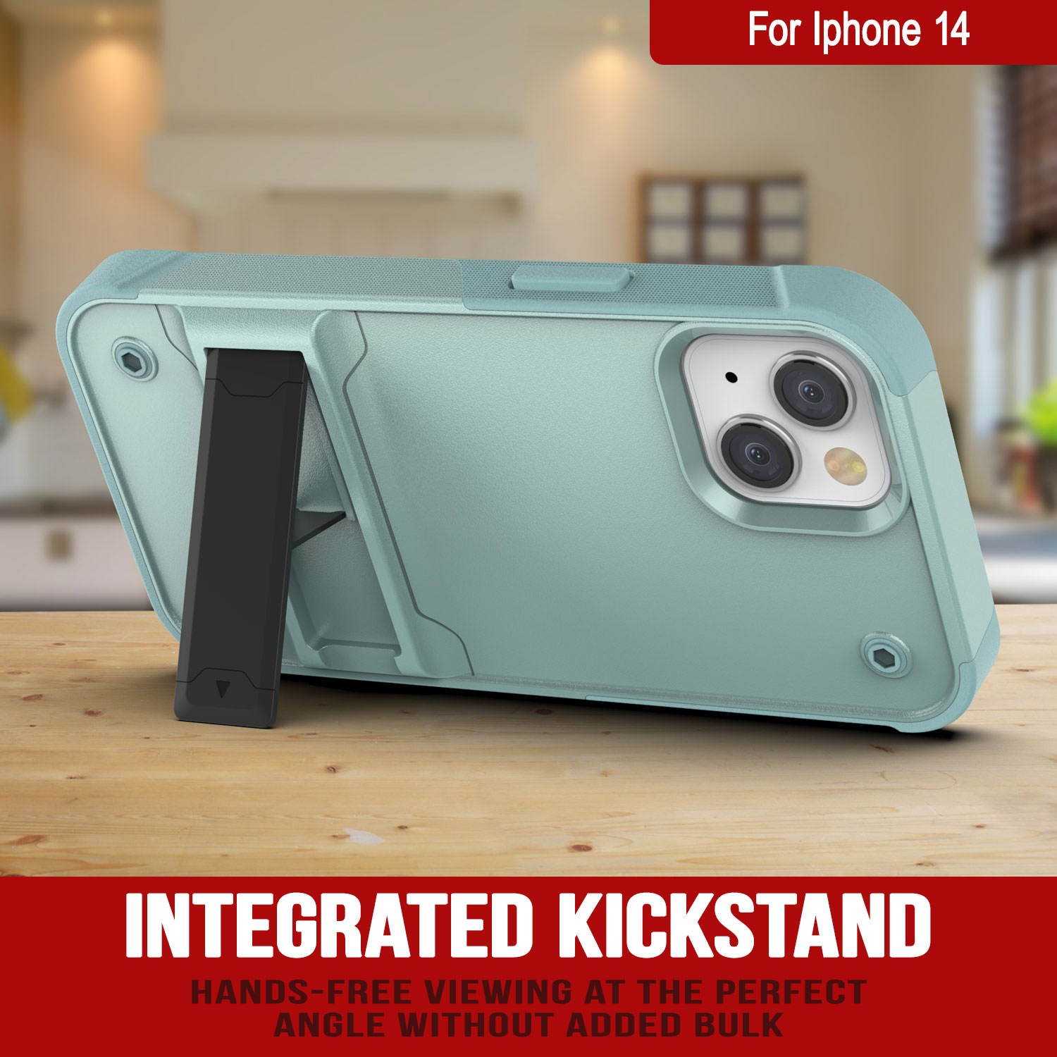 Capa Punkcase para iPhone 14 [Série Reliance] Capa Híbrida Protetora de Grau Militar com Suporte Incorporado [Verde]