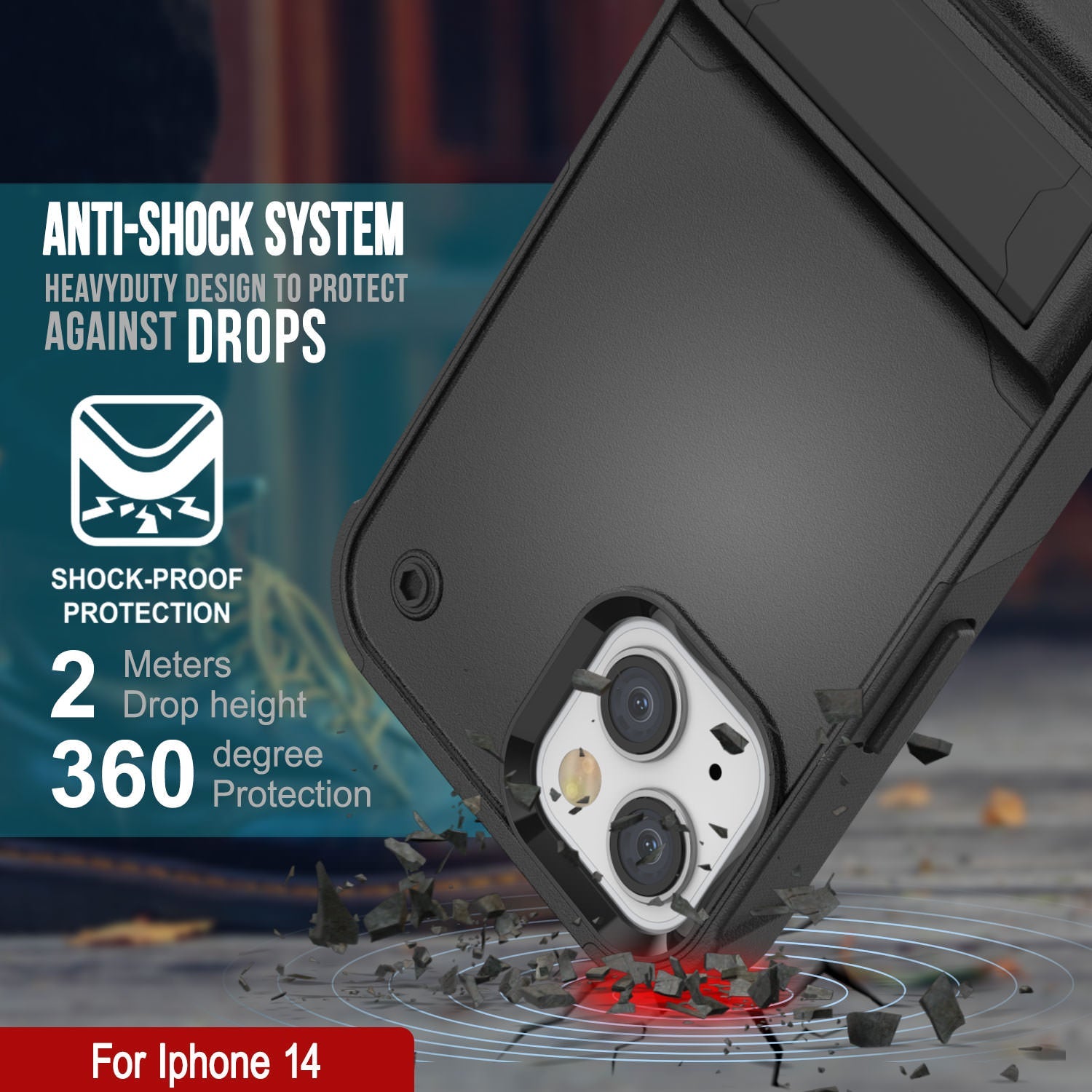 Capa Punkcase iPhone 14 [Série Reliance] Capa Híbrida Protetora de Grau Militar com Suporte Incorporado [Preto]
