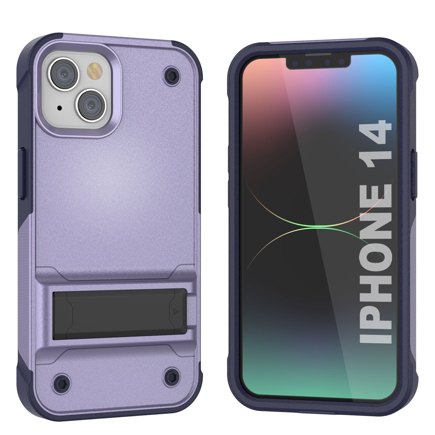 Capa Punkcase para iPhone 14 [Série Reliance] Capa híbrida protetora de grau militar com suporte embutido [Roxo-Marinho]