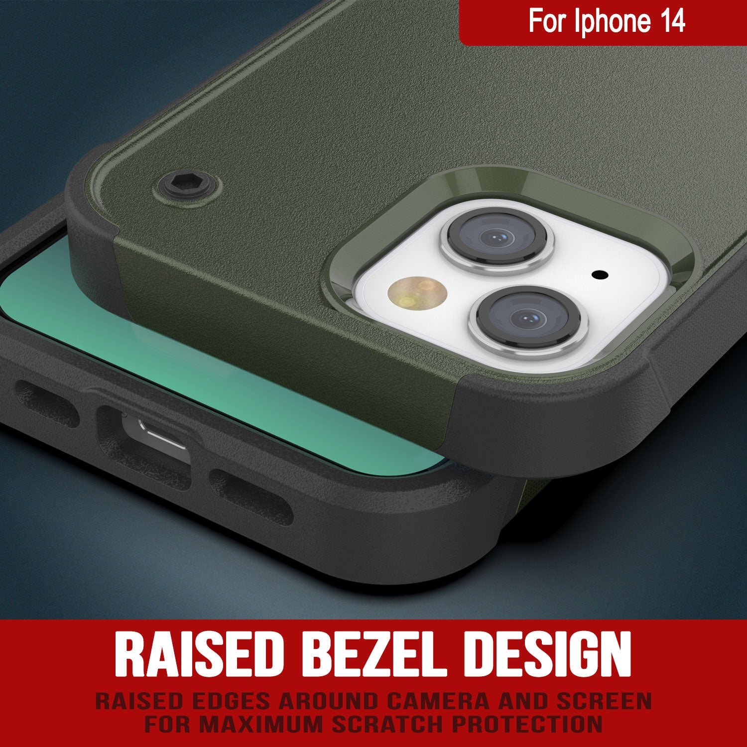 Capa Punkcase para iPhone 14 [Série Reliance] Capa Híbrida Protetora de Grau Militar com Suporte Incorporado [Verde Exército e Preto]