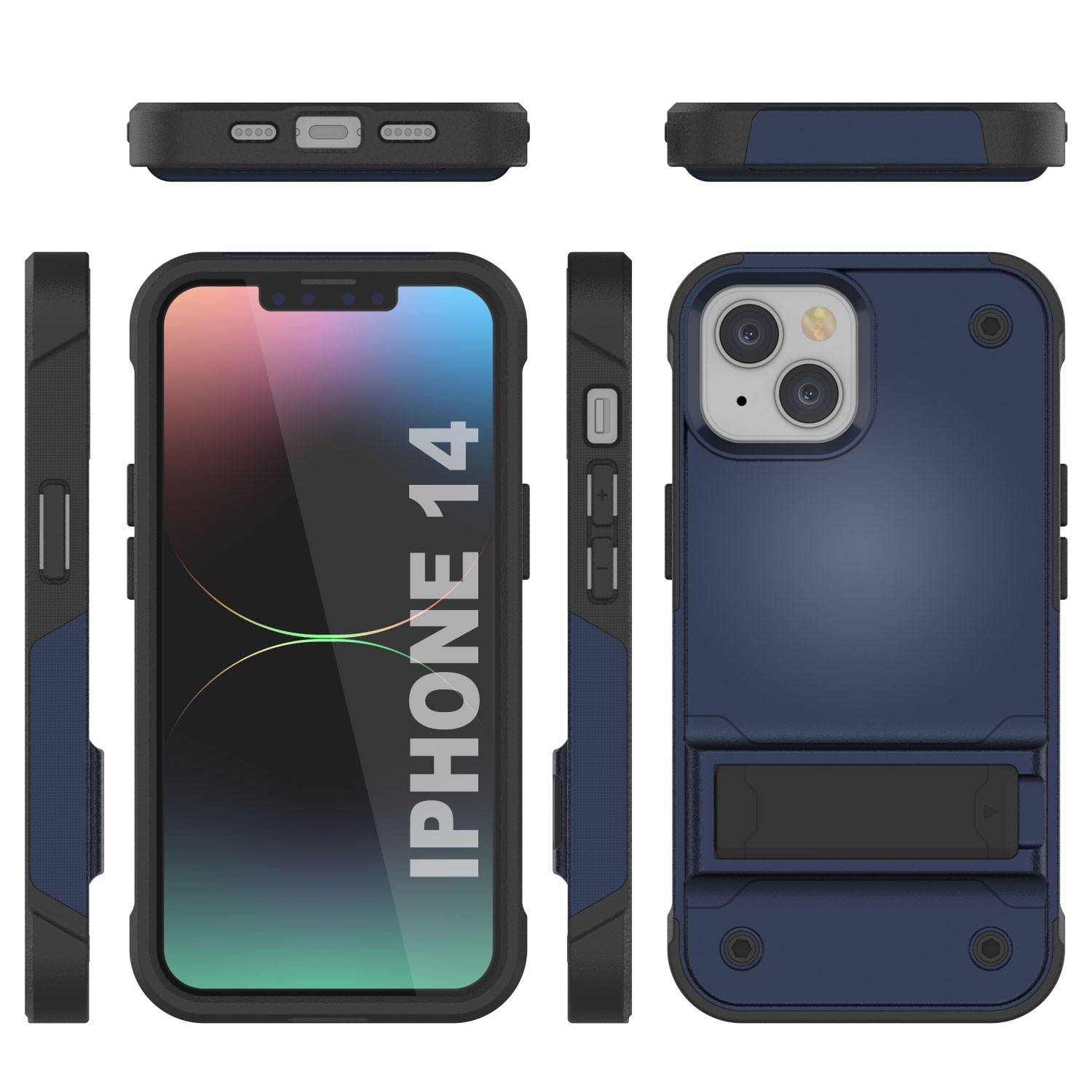 Capa para iPhone 14 Punkcase [Série Reliance] Protetora Híbrida de Grau Militar com Suporte Embutido [Azul Marinho e Preto]