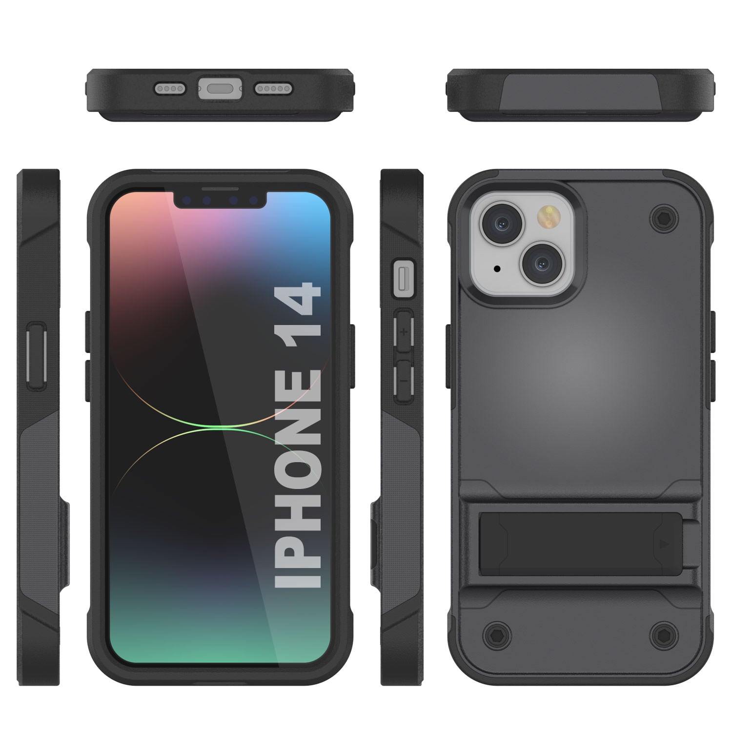 Capa Punkcase para iPhone 14 [Série Reliance] Cobertura Híbrida Protetora de Grau Militar Com Suporte Incorporado [Cinza-Preto]