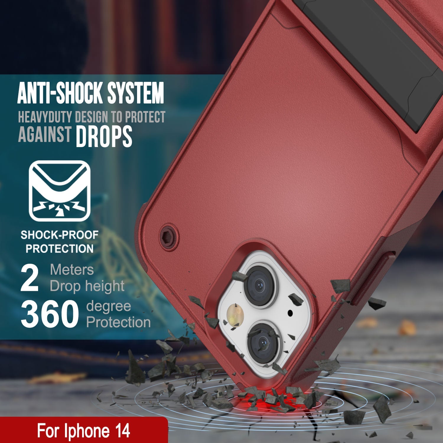 Capa Punkcase iPhone 14 [Série Reliance] Capa Híbrida Protetora de Grau Militar com Suporte Incorporado [Vermelho-Rosa]