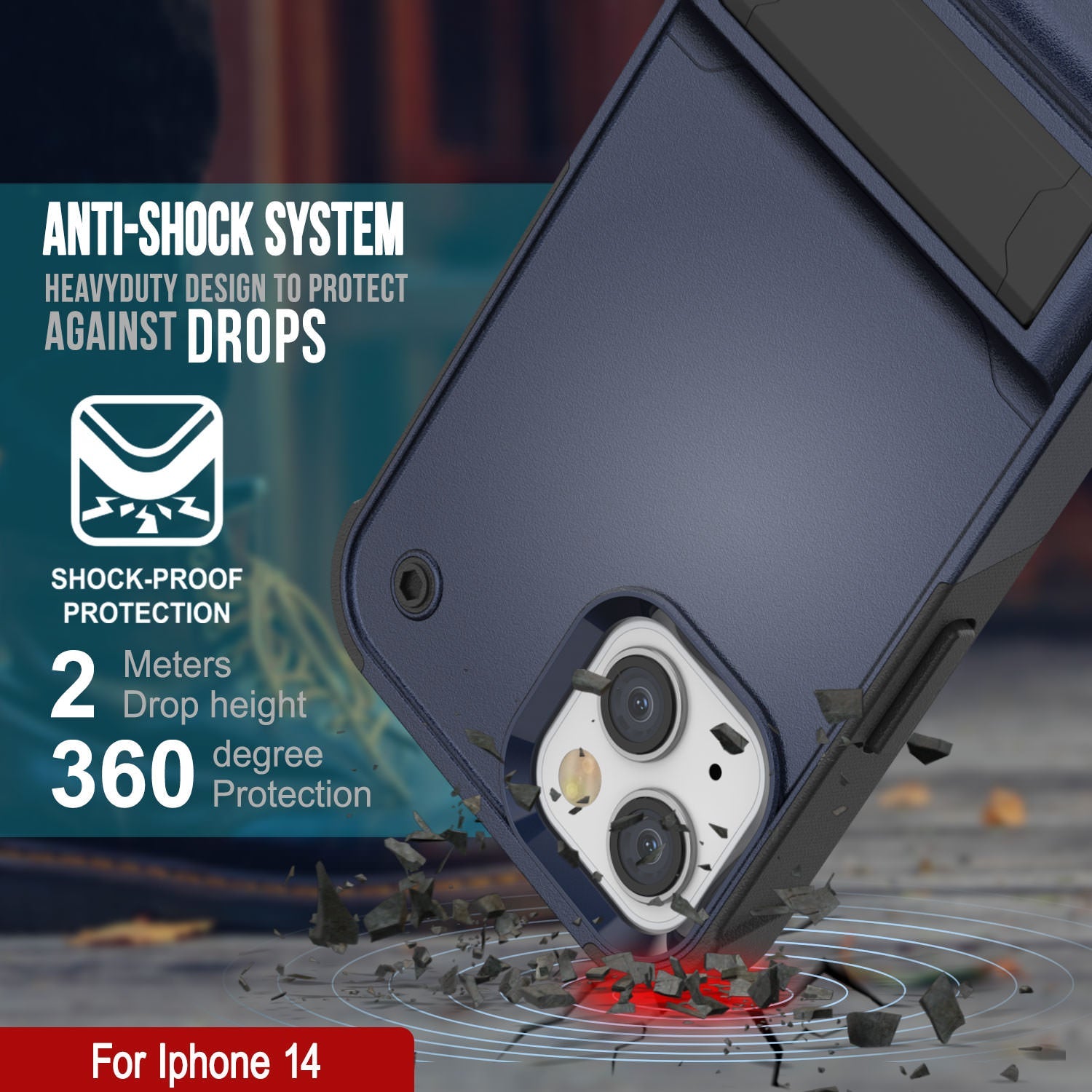 Capa para iPhone 14 Punkcase [Série Reliance] Protetora Híbrida de Grau Militar com Suporte Embutido [Azul Marinho e Preto]