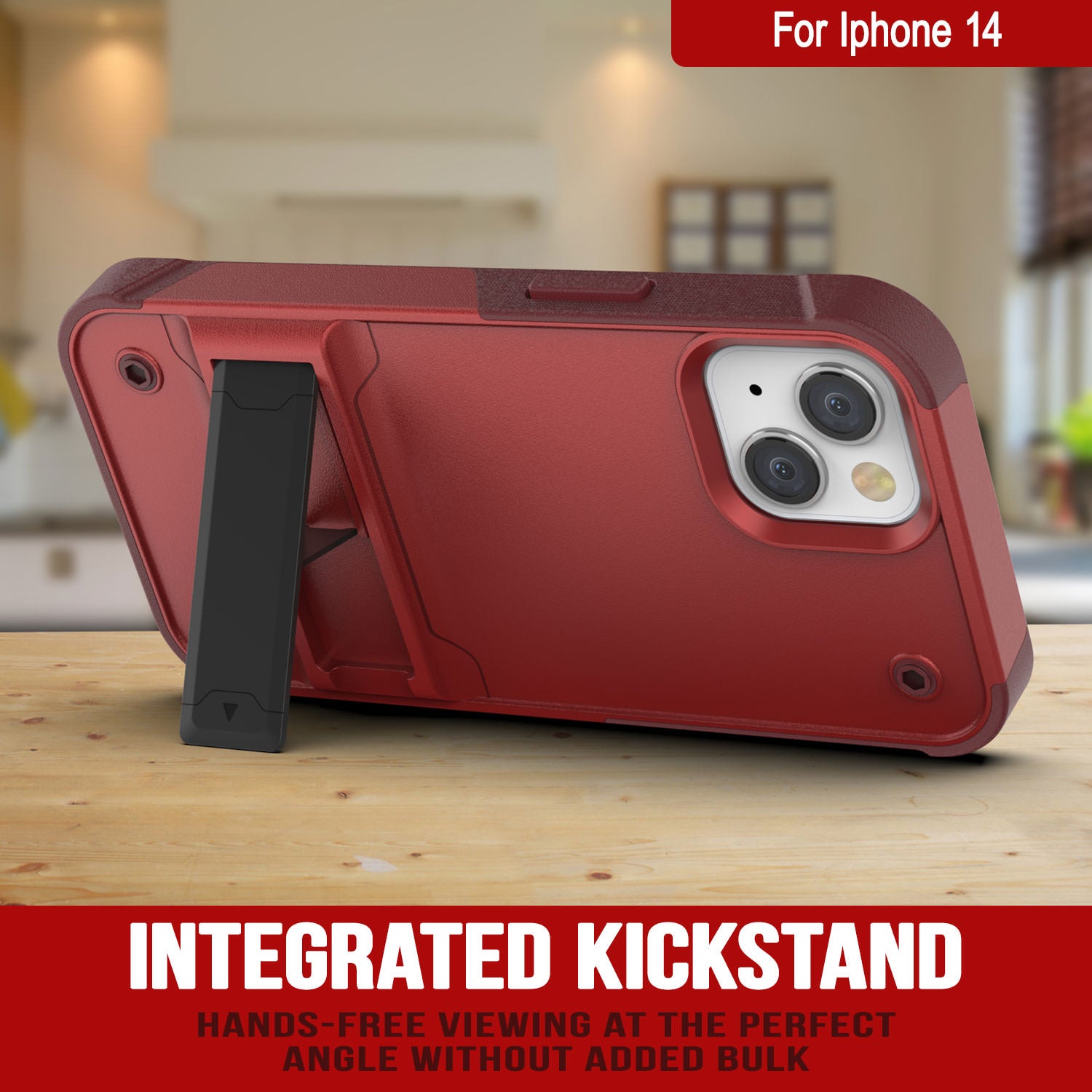 Capa Punkcase iPhone 14 [Série Reliance] Capa Híbrida Protetora de Grau Militar com Suporte Incorporado [Vermelho-Rosa]