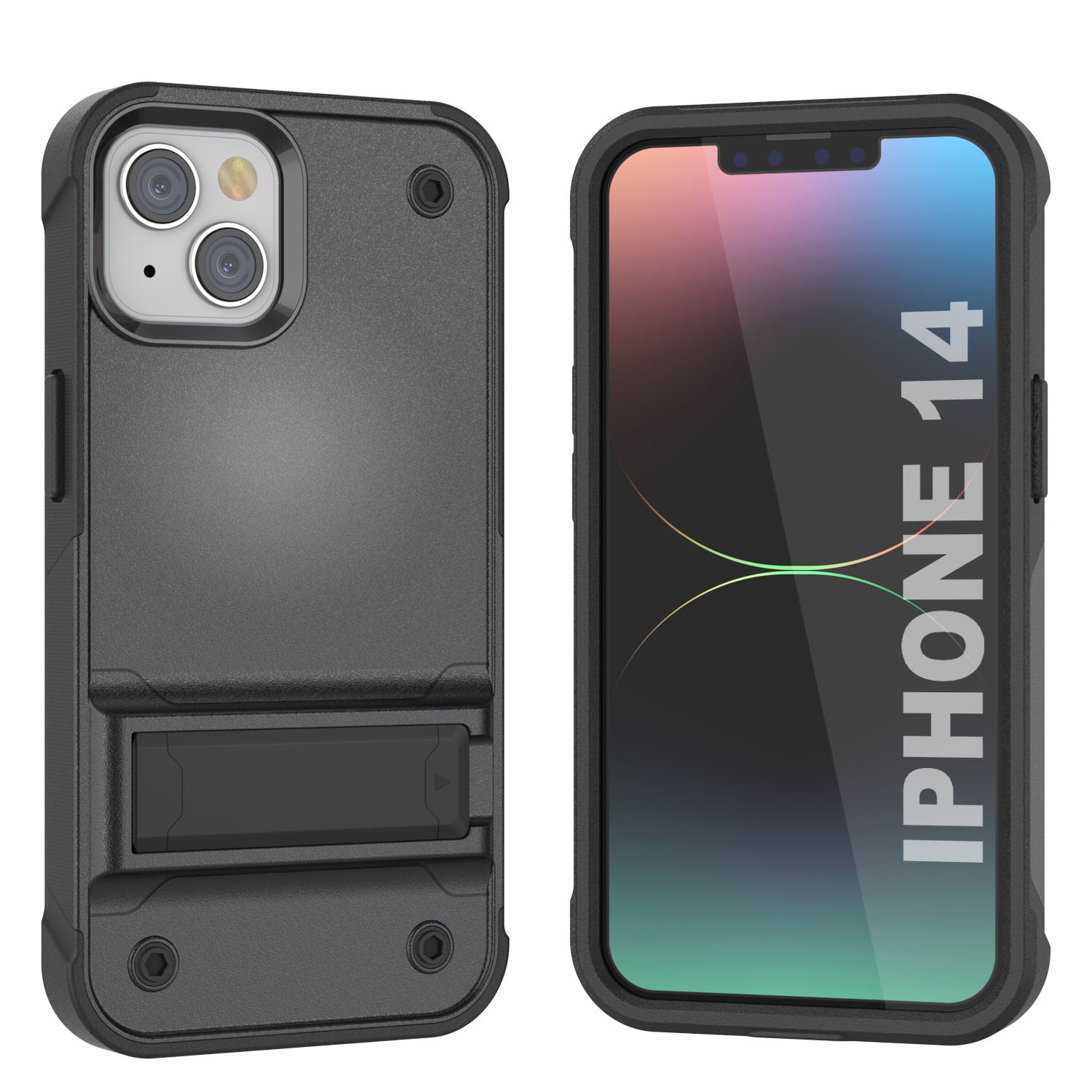 Capa Punkcase para iPhone 14 [Série Reliance] Cobertura Híbrida Protetora de Grau Militar Com Suporte Incorporado [Cinza-Preto]