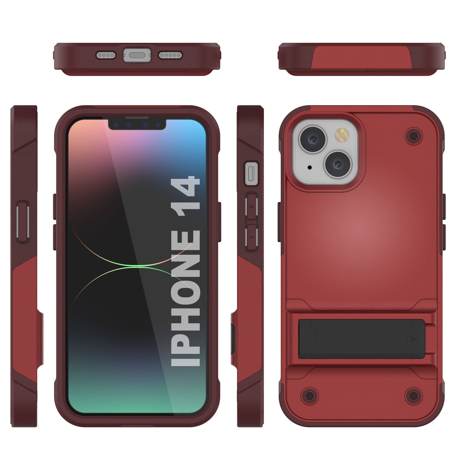 Capa Punkcase iPhone 14 [Série Reliance] Capa Híbrida Protetora de Grau Militar com Suporte Incorporado [Vermelho-Rosa]