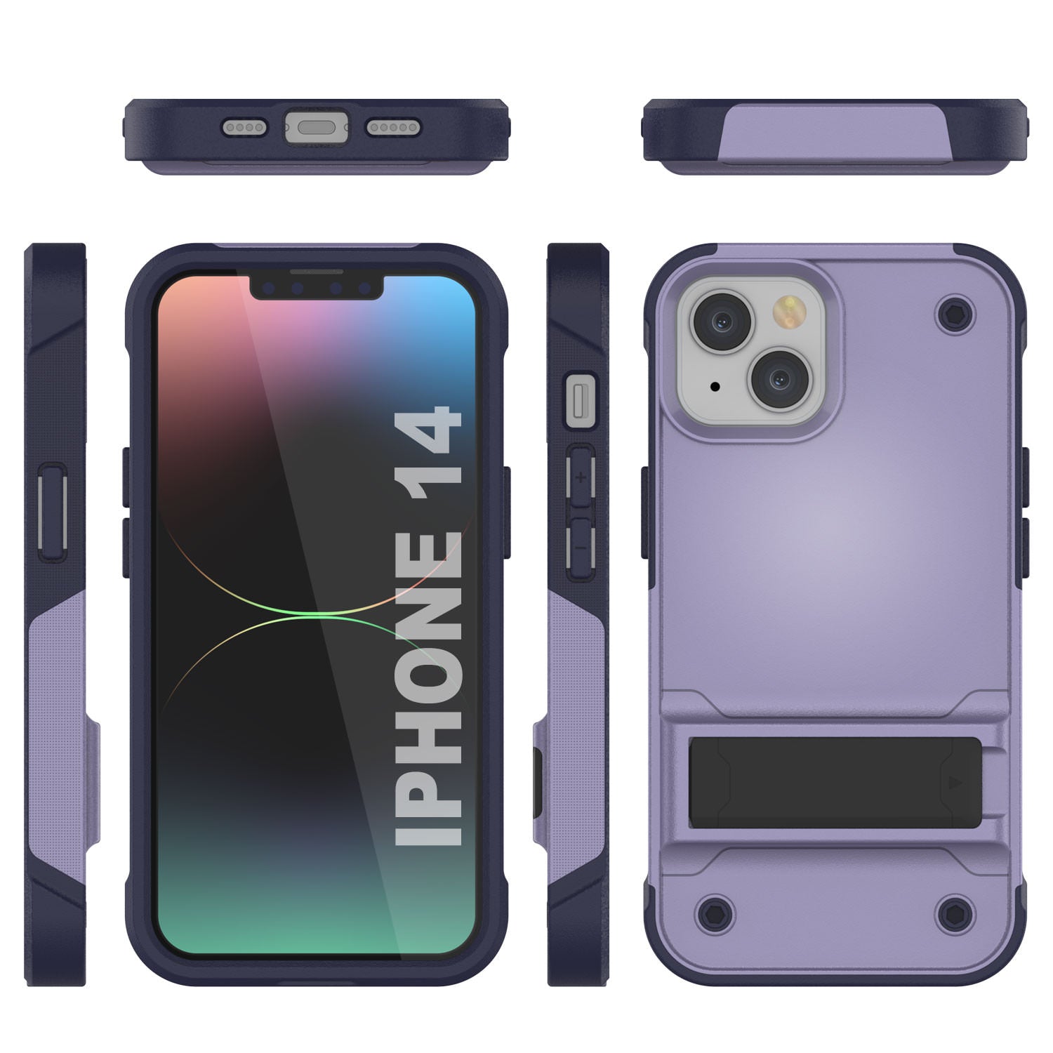 Capa Punkcase para iPhone 14 [Série Reliance] Capa híbrida protetora de grau militar com suporte embutido [Roxo-Marinho]