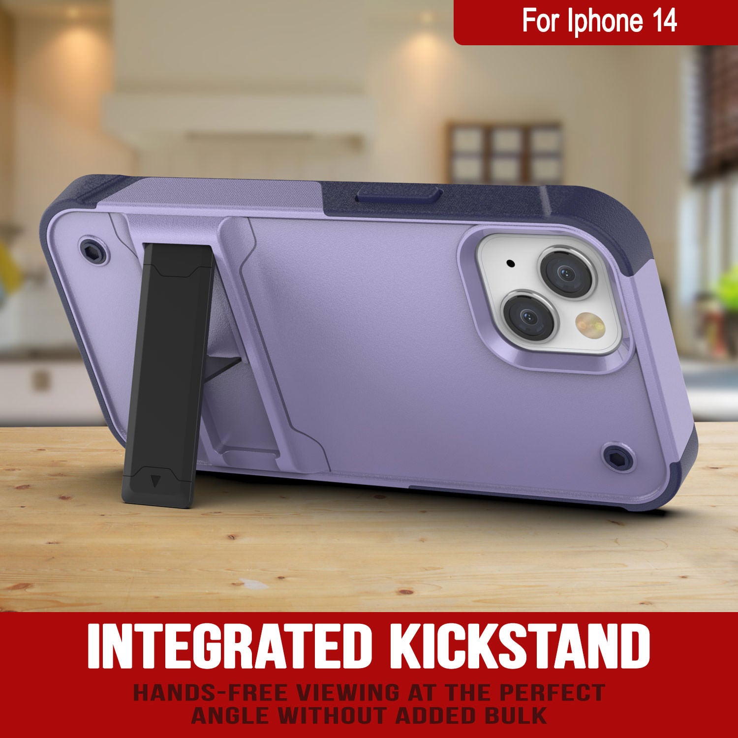 Capa Punkcase para iPhone 14 [Série Reliance] Capa híbrida protetora de grau militar com suporte embutido [Roxo-Marinho]