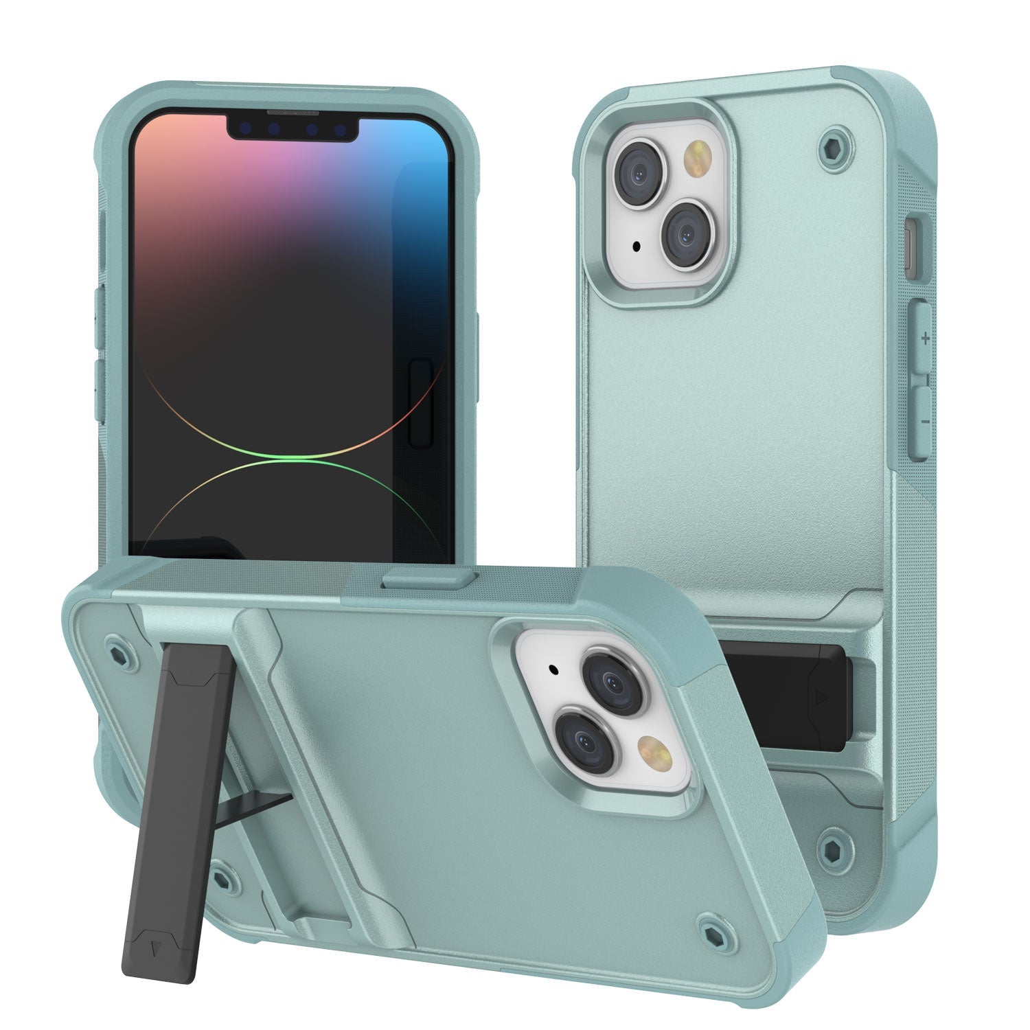 Capa Punkcase para iPhone 14 [Série Reliance] Capa Híbrida Protetora de Grau Militar com Suporte Incorporado [Verde]