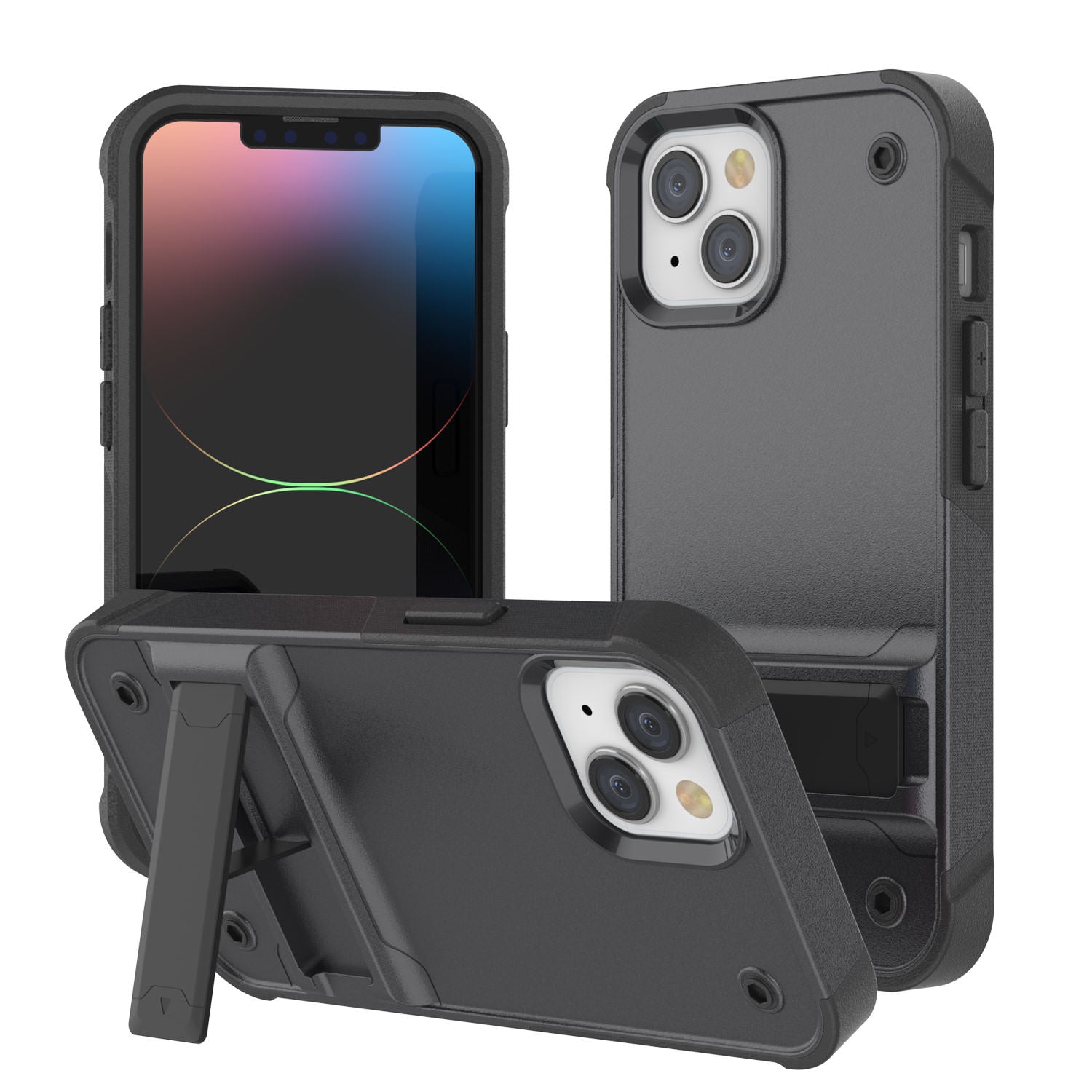 Capa Punkcase para iPhone 14 [Série Reliance] Cobertura Híbrida Protetora de Grau Militar Com Suporte Incorporado [Cinza-Preto]