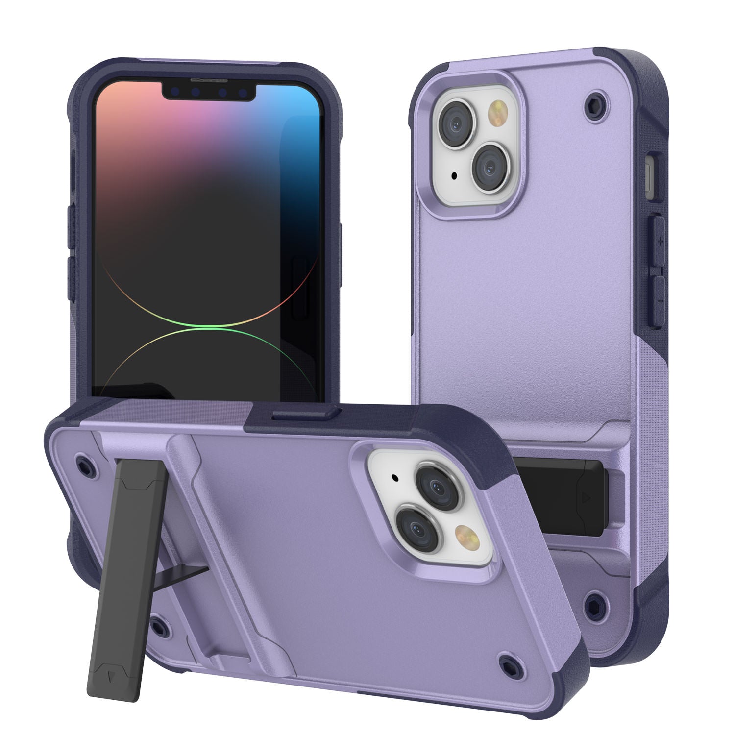 Capa Punkcase para iPhone 14 [Série Reliance] Capa híbrida protetora de grau militar com suporte embutido [Roxo-Marinho]
