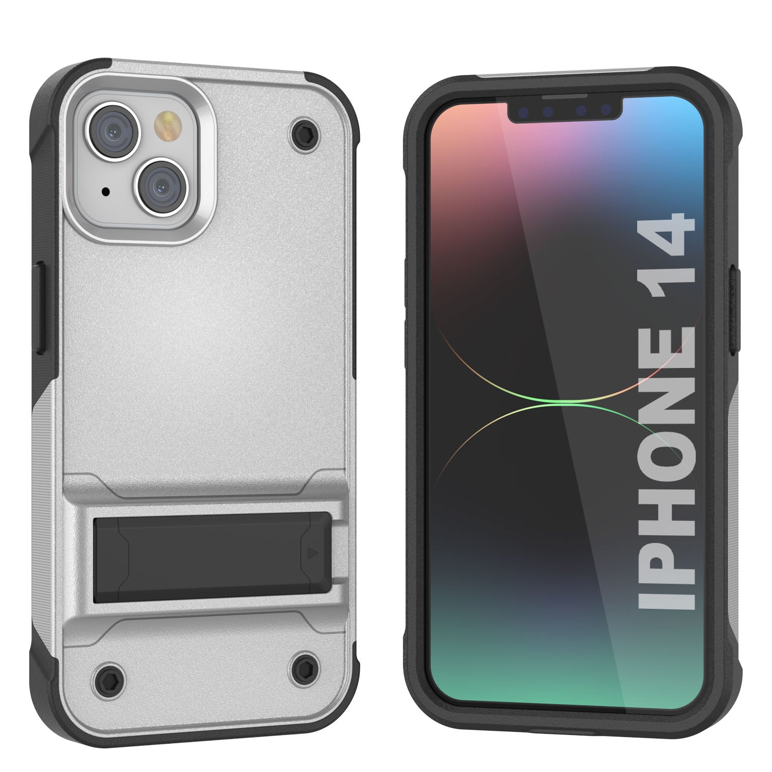 Capa Punkcase para iPhone 14 [Série Reliance] Capa Híbrida Protetora de Grau Militar com Suporte Embutido [Branco-Preto]