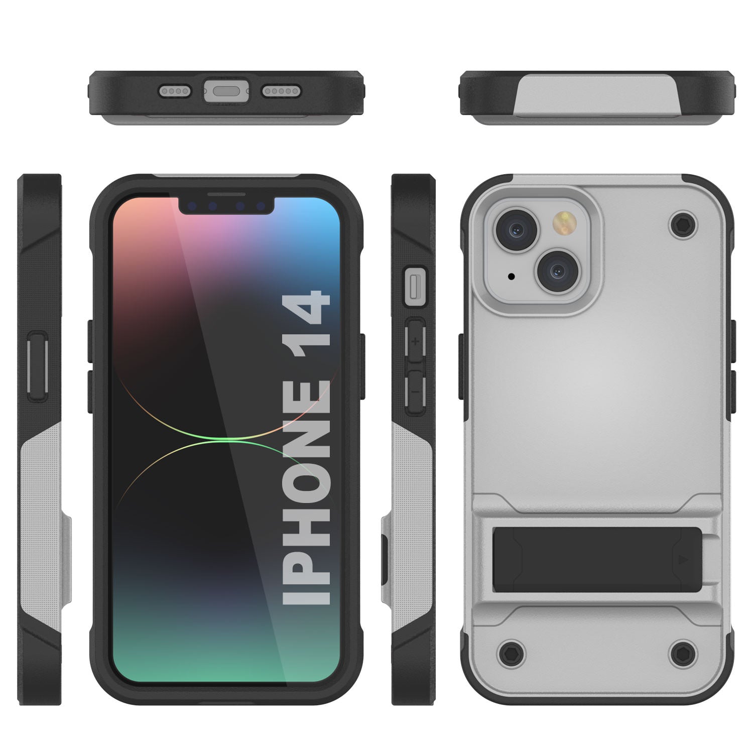 Capa Punkcase para iPhone 14 [Série Reliance] Capa Híbrida Protetora de Grau Militar com Suporte Embutido [Branco-Preto]