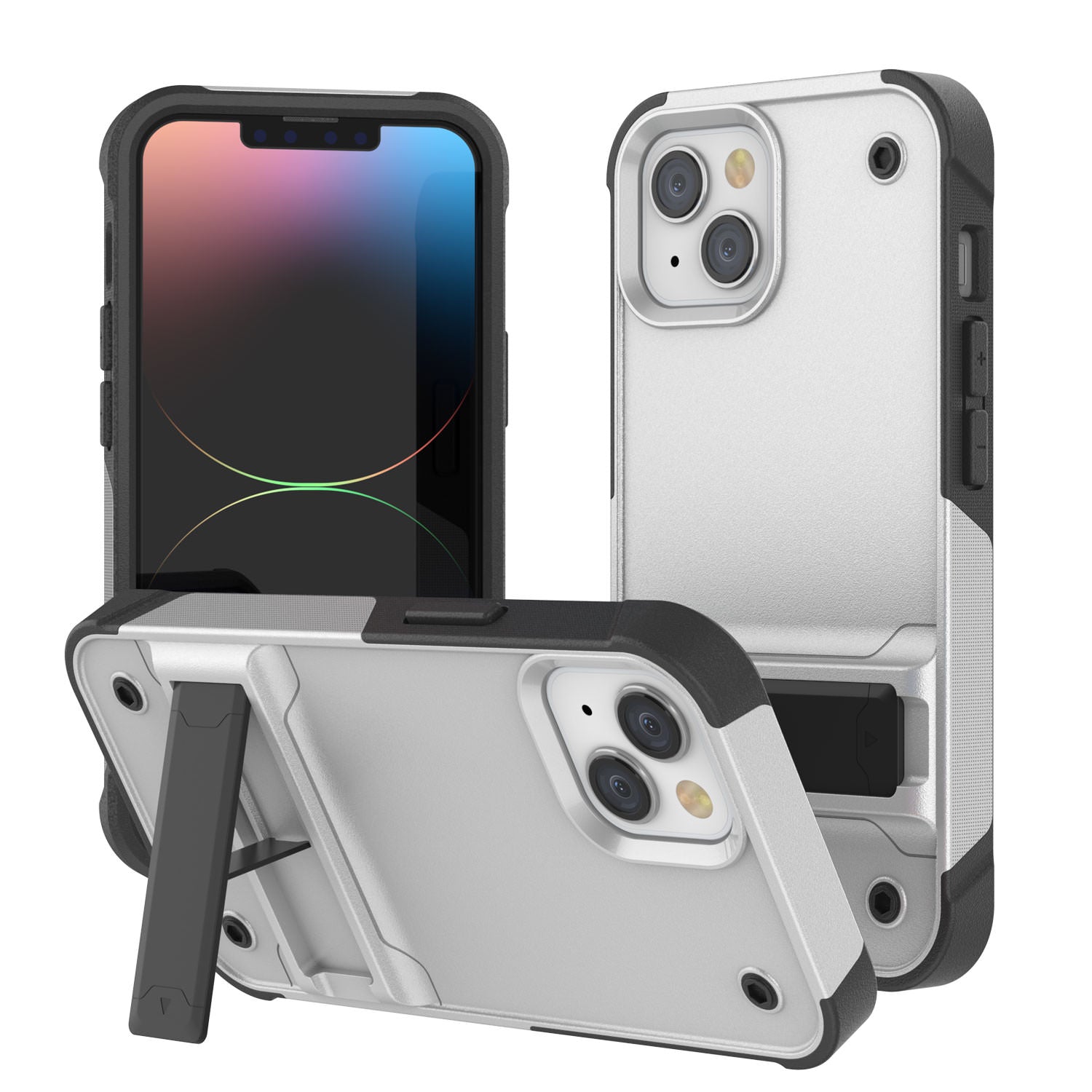 Capa Punkcase para iPhone 14 [Série Reliance] Capa Híbrida Protetora de Grau Militar com Suporte Embutido [Branco-Preto]
