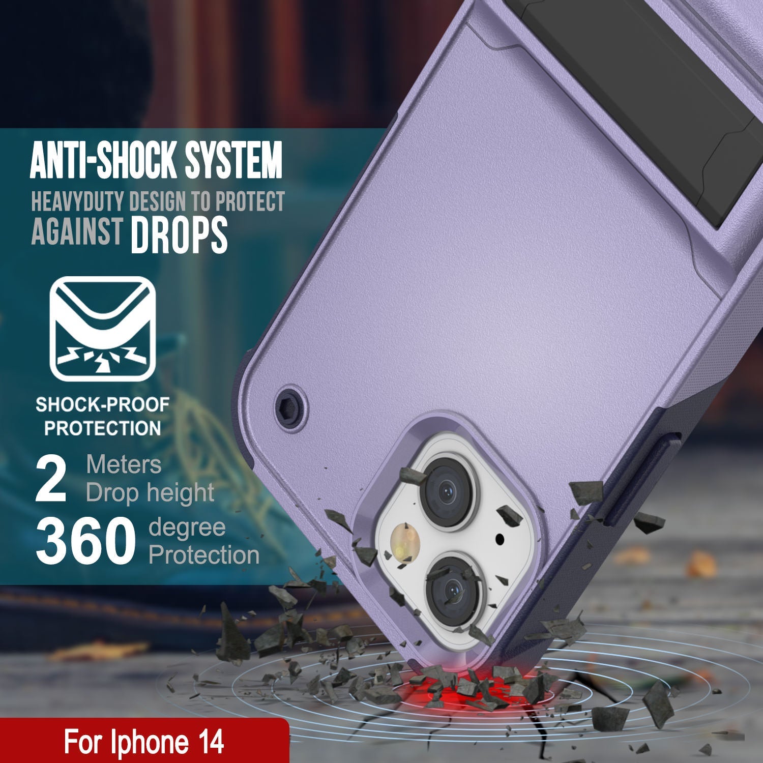 Capa Punkcase para iPhone 14 [Série Reliance] Capa híbrida protetora de grau militar com suporte embutido [Roxo-Marinho]