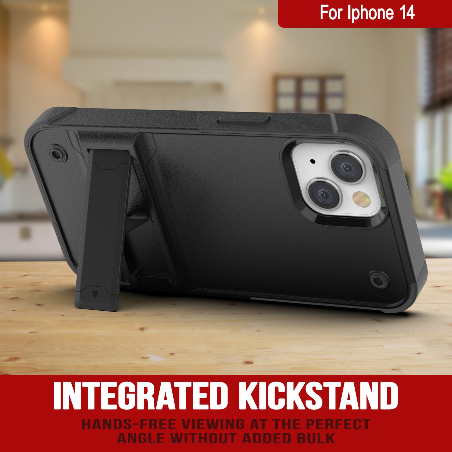 Capa Punkcase iPhone 14 [Série Reliance] Capa Híbrida Protetora de Grau Militar com Suporte Incorporado [Preto]