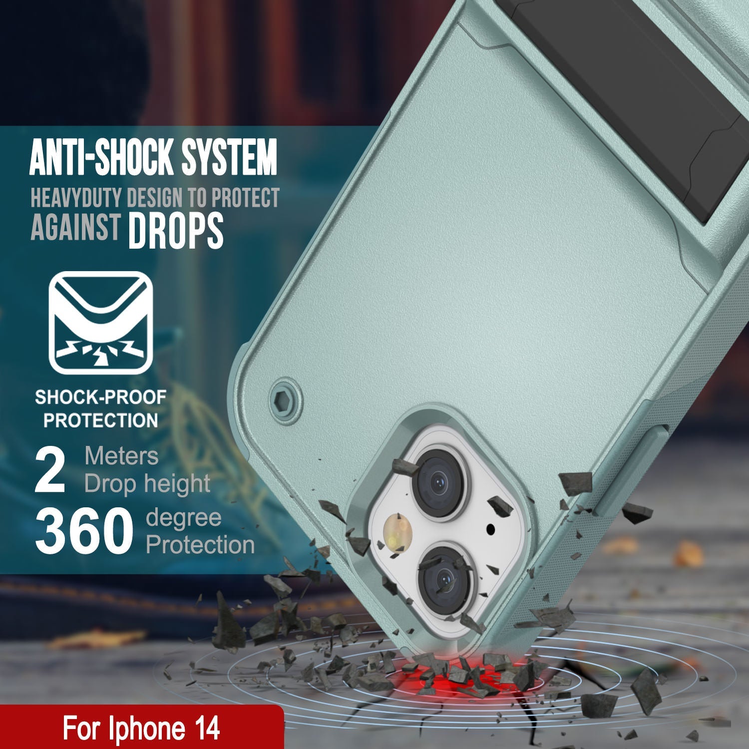 Capa Punkcase para iPhone 14 [Série Reliance] Capa Híbrida Protetora de Grau Militar com Suporte Incorporado [Verde]