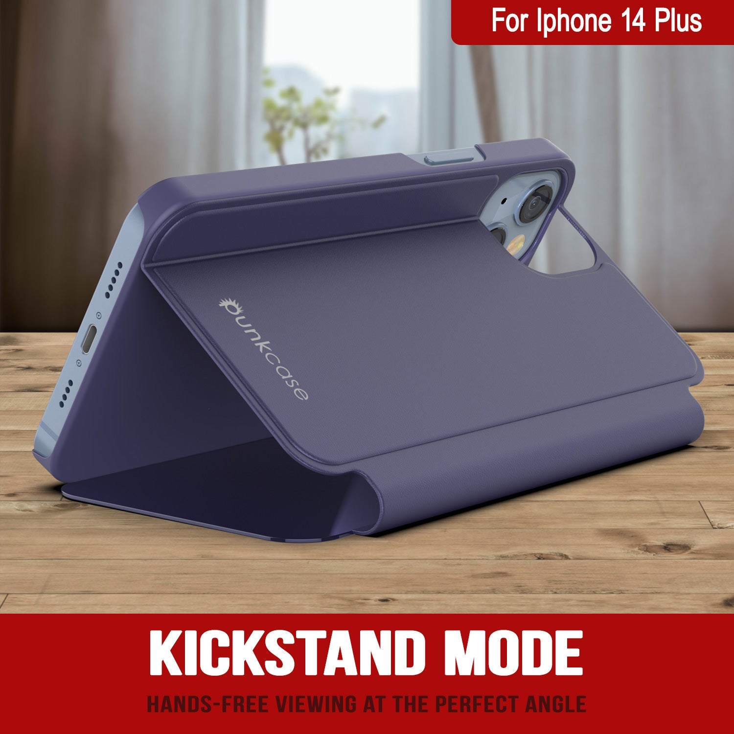 Capa protetora Punkcase iPhone 14 Plus Reflector Flip Cover [Roxa]