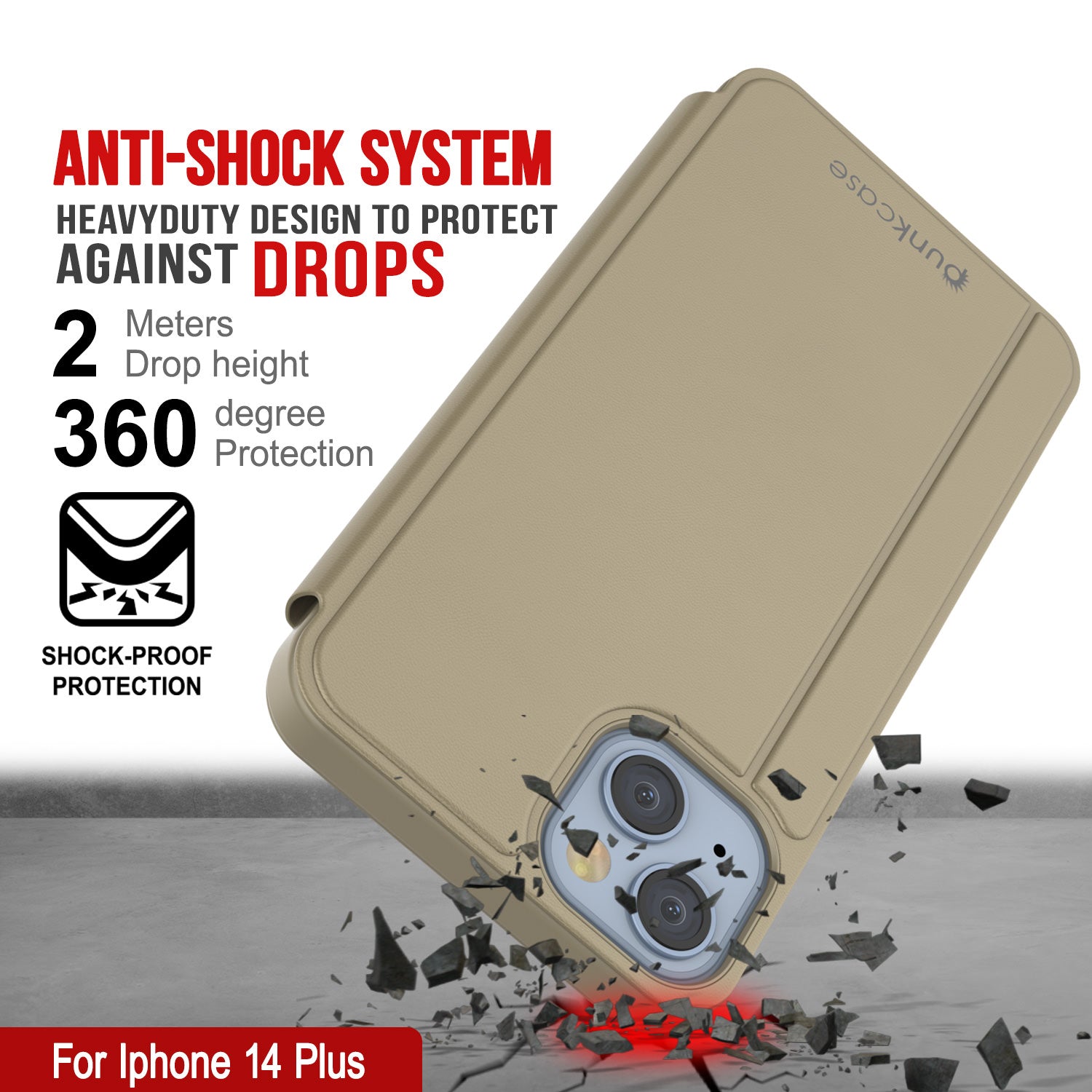 Capa protetora Punkcase iPhone 14 Plus Reflector Flip Cover [Dourada]