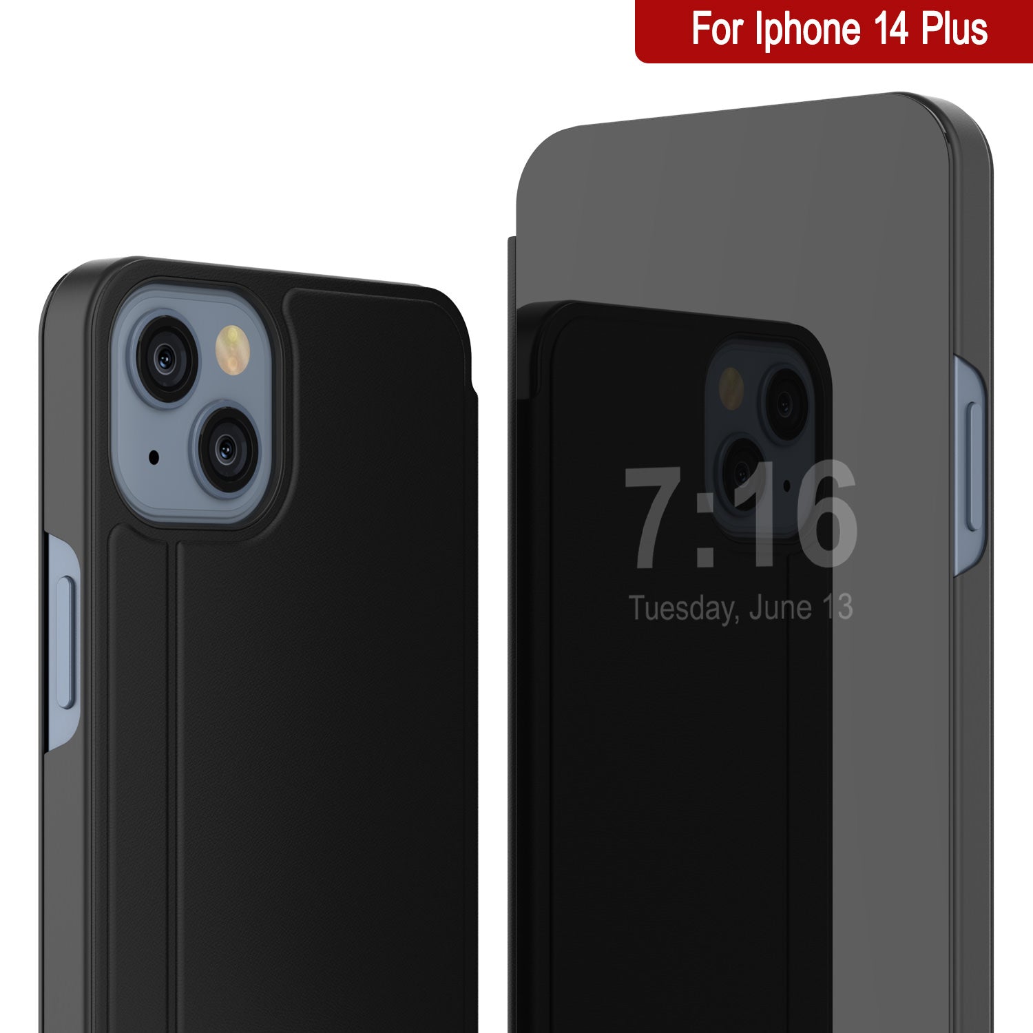 Capa protetora Punkcase iPhone 14 Plus Reflector Flip Cover [Preto]