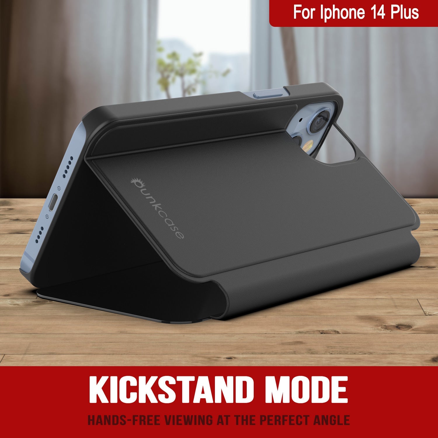 Capa protetora Punkcase iPhone 14 Plus Reflector Flip Cover [Preto]