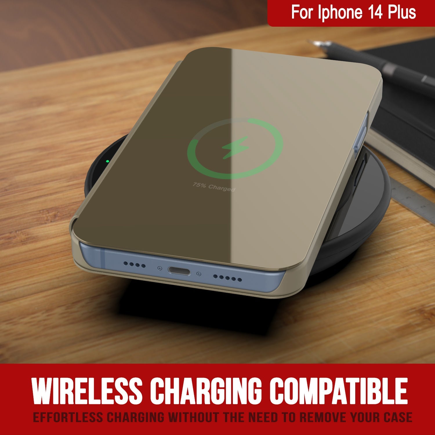 Capa protetora Punkcase iPhone 14 Plus Reflector Flip Cover [Dourada]