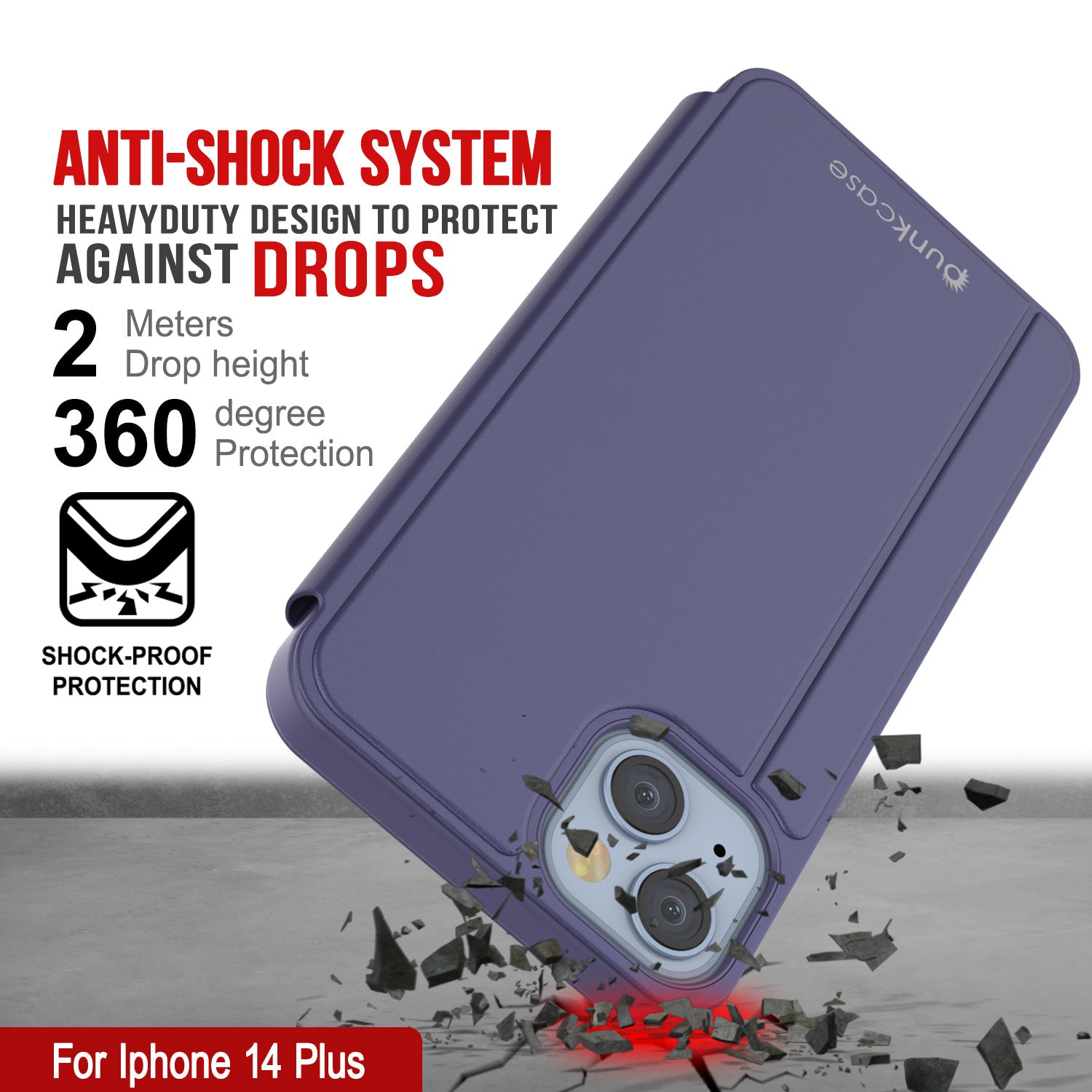 Capa protetora Punkcase iPhone 14 Plus Reflector Flip Cover [Roxa]