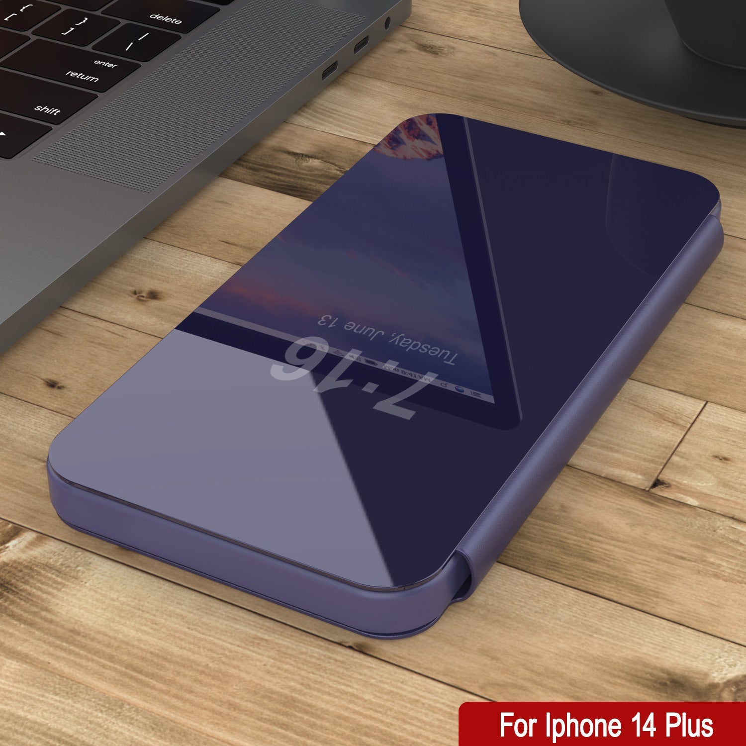 Capa protetora Punkcase iPhone 14 Plus Reflector Flip Cover [Roxa]
