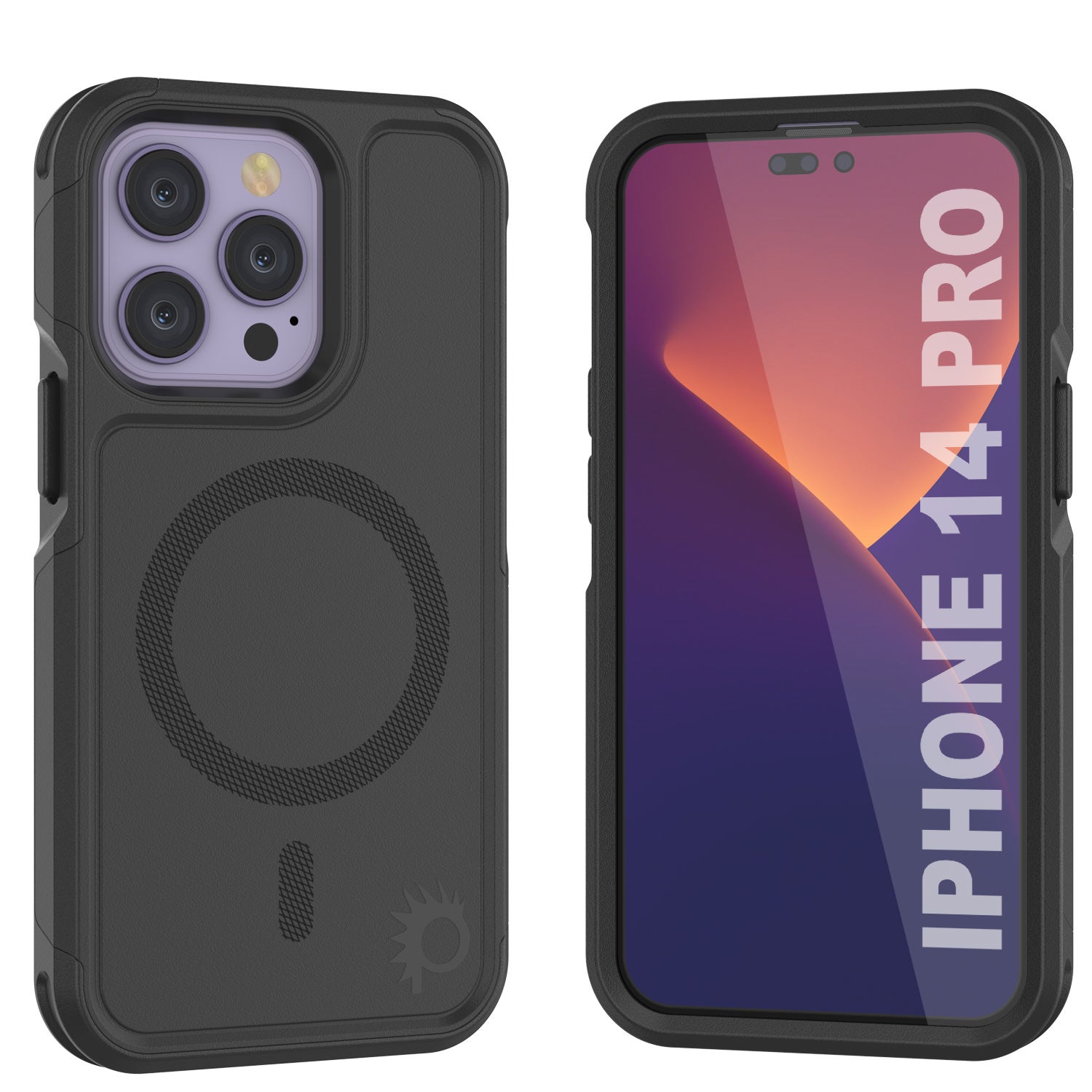 Capa PunkCase para iPhone 14 Pro, Série Spartan 2.0, Capa Resistente Transparente com Protetor de Tela Embutido [Preto]