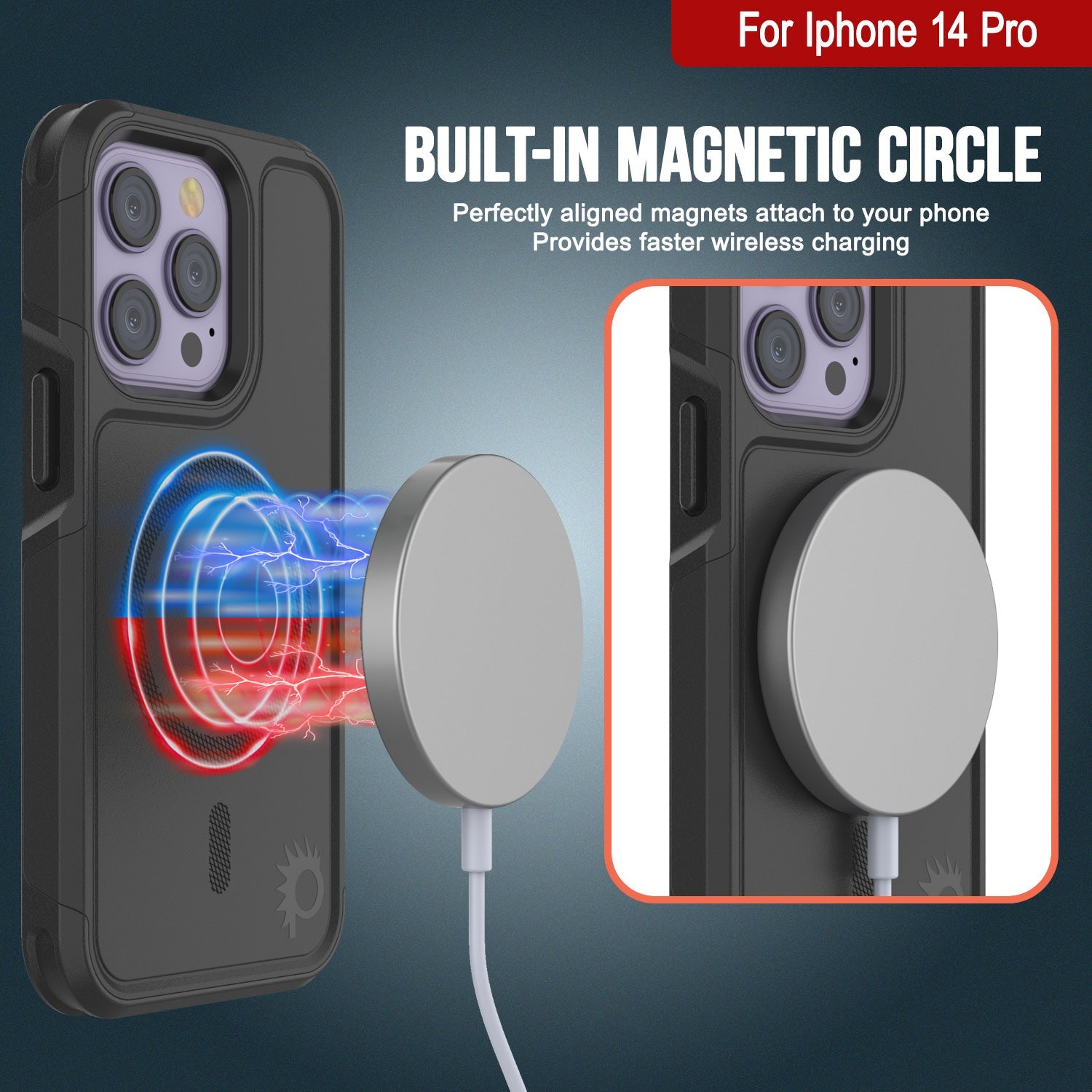 Capa PunkCase para iPhone 14 Pro, Série Spartan 2.0, Capa Resistente Transparente com Protetor de Tela Embutido [Preto]