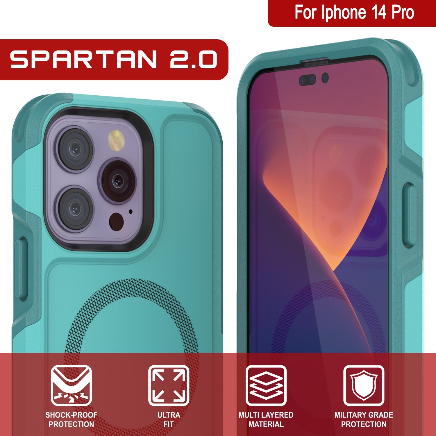 Capa PunkCase para iPhone 14 Pro, Série Spartan 2.0, Capa Resistente Clara com Protetor de Tela Incorporado [Azul]