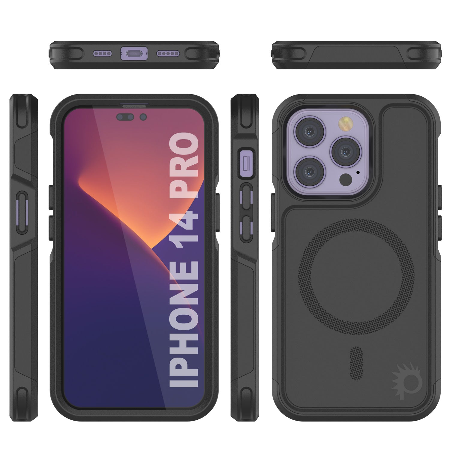 Capa PunkCase para iPhone 14 Pro, Série Spartan 2.0, Capa Resistente Transparente com Protetor de Tela Embutido [Preto]