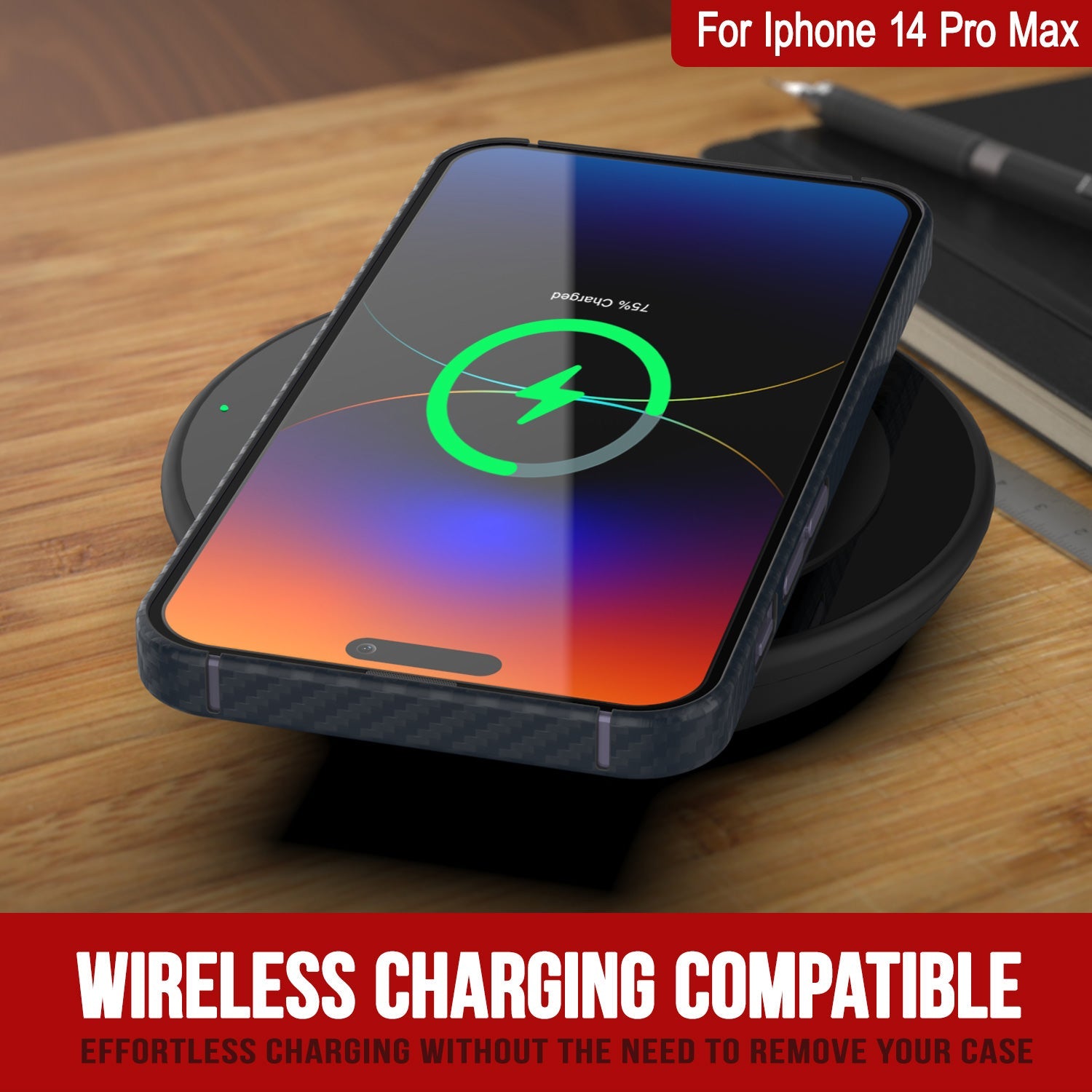 Capa de fibra de carbono Punkcase para iPhone 14 Pro Max [Série AramidShield] Ultra Fina e Leve Kevlar