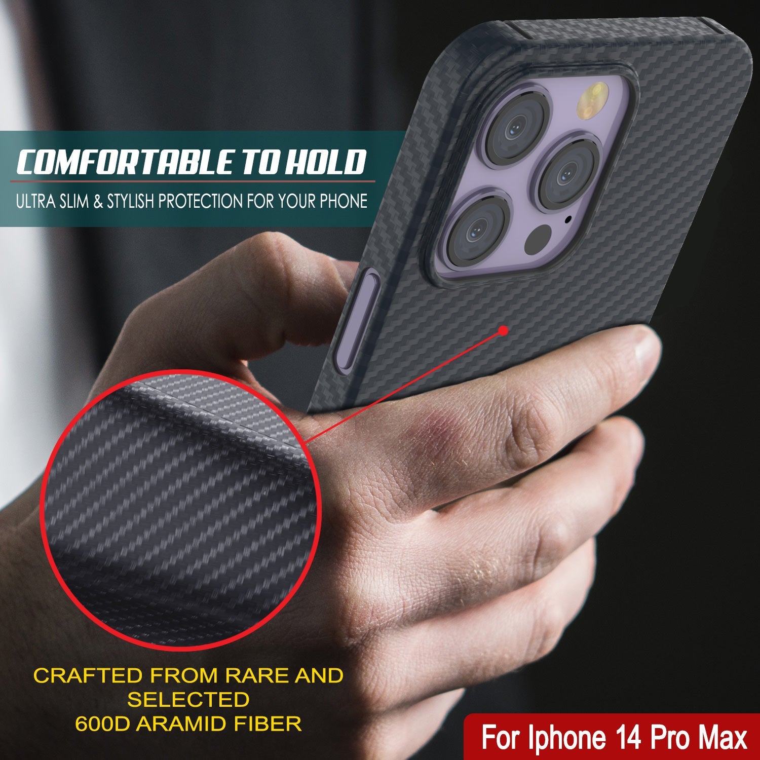 Capa de fibra de carbono Punkcase para iPhone 14 Pro Max [Série AramidShield] Ultra Fina e Leve Kevlar