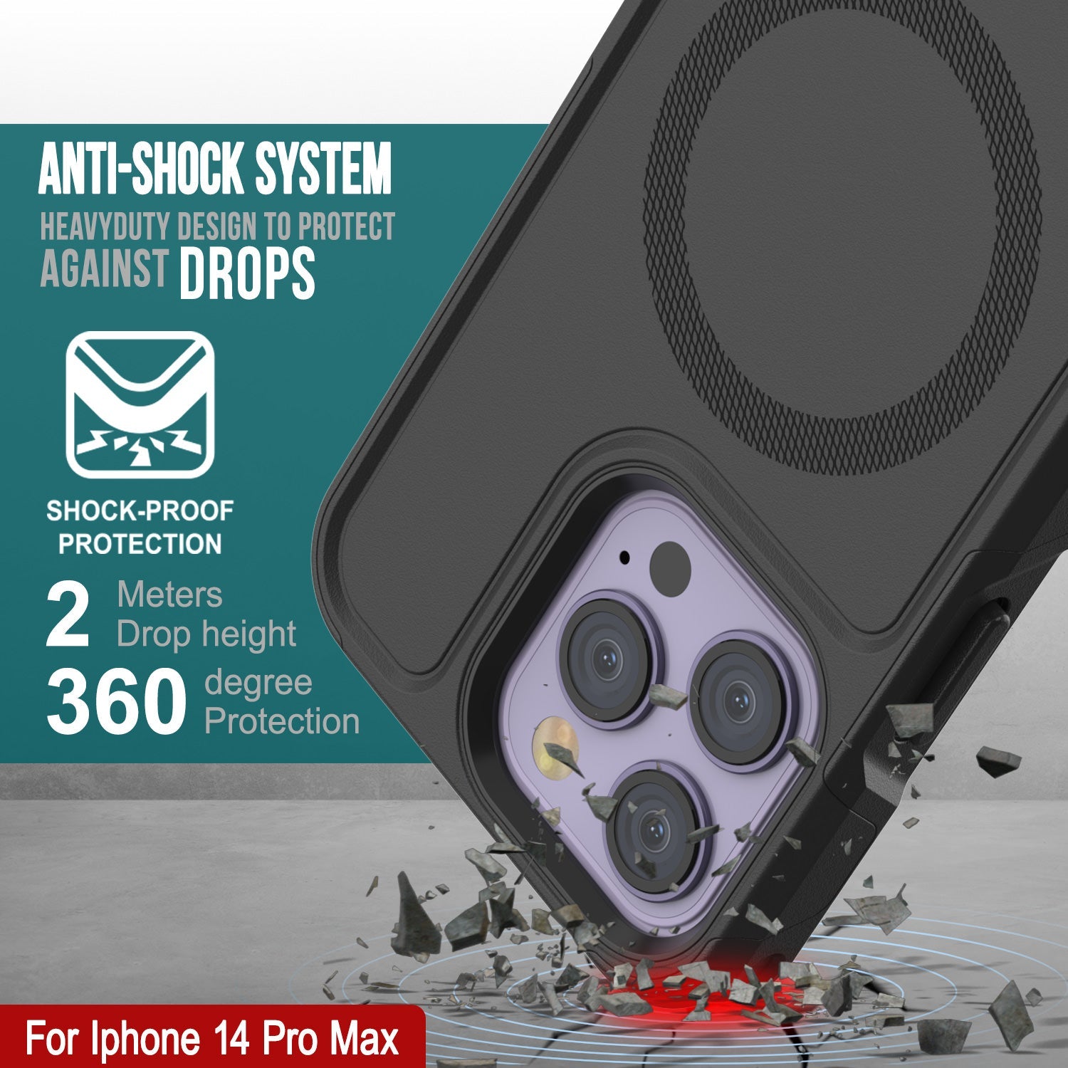 Capa PunkCase iPhone 14 Pro Max, Série Spartan 2.0 Transparente Resistente com Protetor de Tela Embutido [Preto]