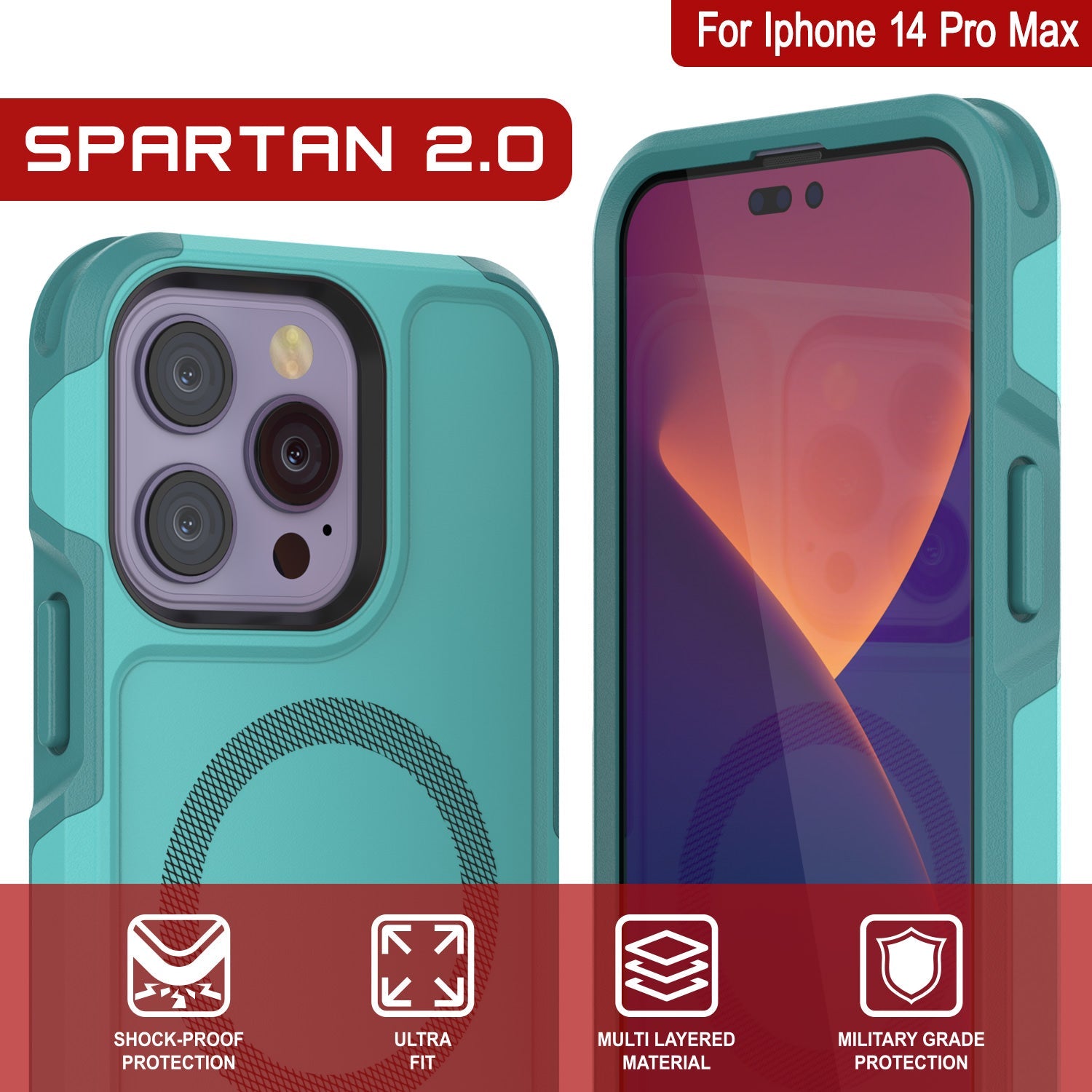 Capa PunkCase para iPhone 14 Pro Max, [Série Spartan 2.0] Capa Resistente Transparente com Protetor de Tela Embutido [Azul]