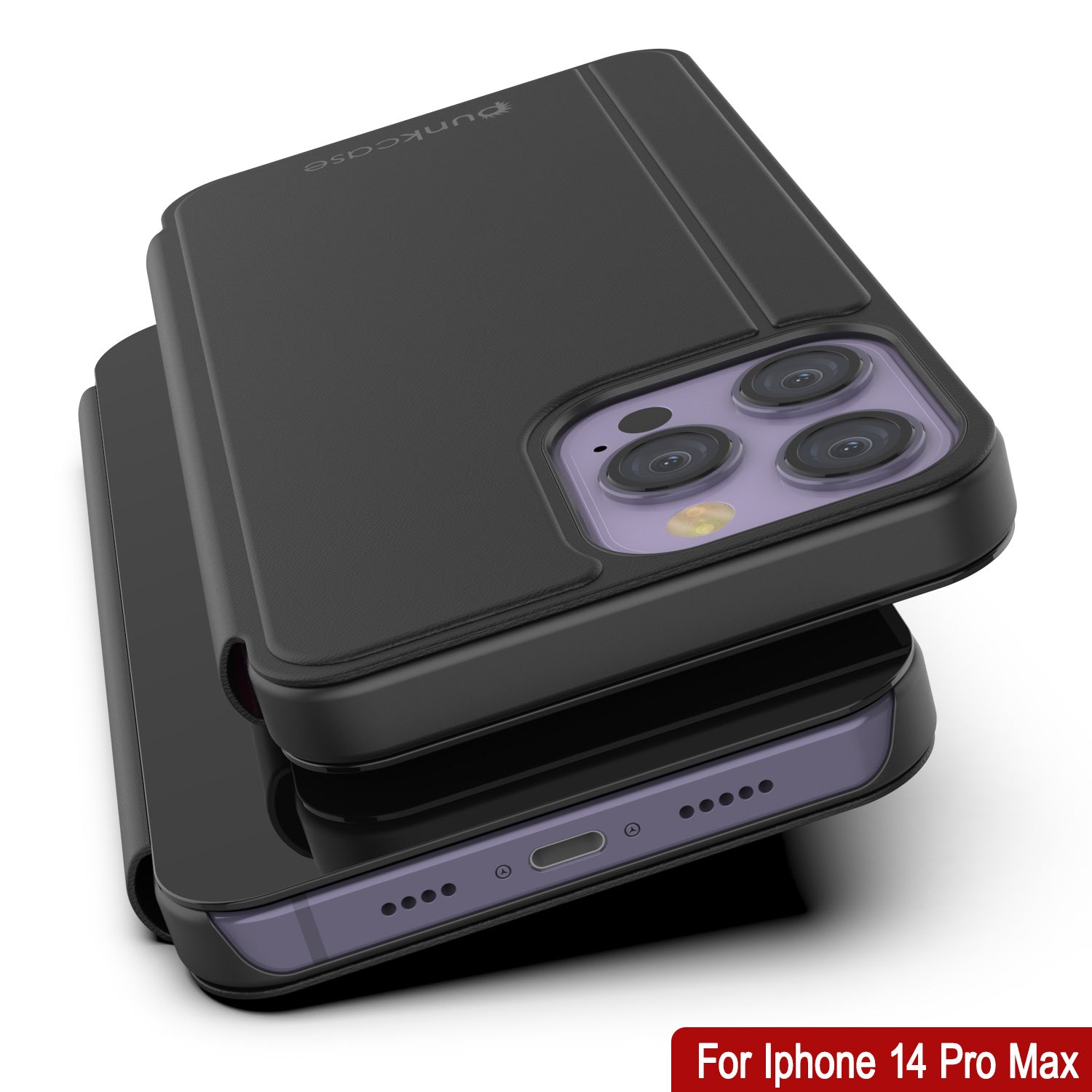 Capa protetora Punkcase iPhone 14 Pro Max Reflector Flip Cover [Preto]