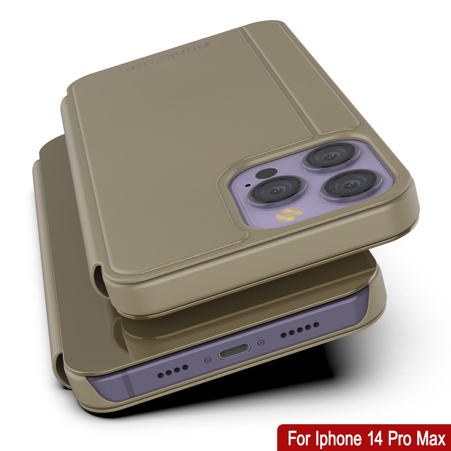 Capa protetora Punkcase iPhone 14 Pro Max Reflector Flip Cover [Dourada]