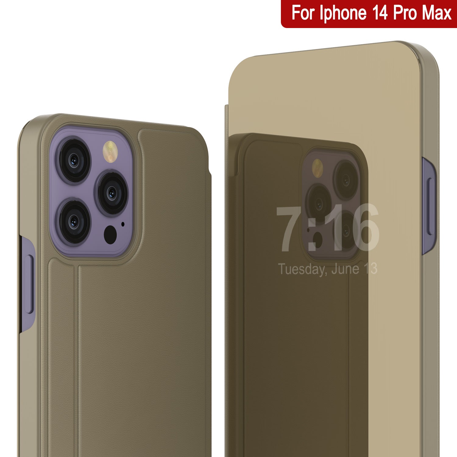 Capa protetora Punkcase iPhone 14 Pro Max Reflector Flip Cover [Dourada]