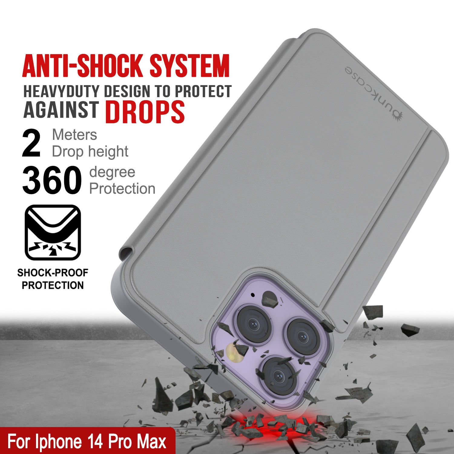 Capa protetora Punkcase iPhone 14 Pro Max Reflector Flip Cover [Prateado]