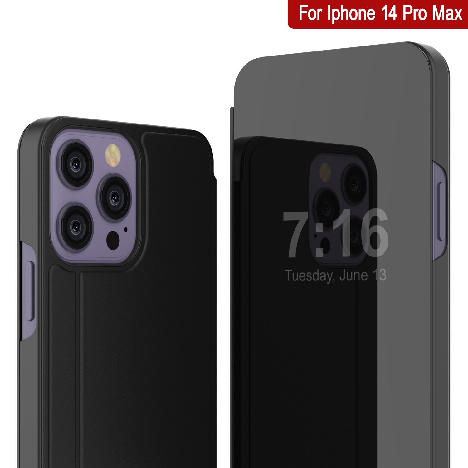 Capa protetora Punkcase iPhone 14 Pro Max Reflector Flip Cover [Preto]