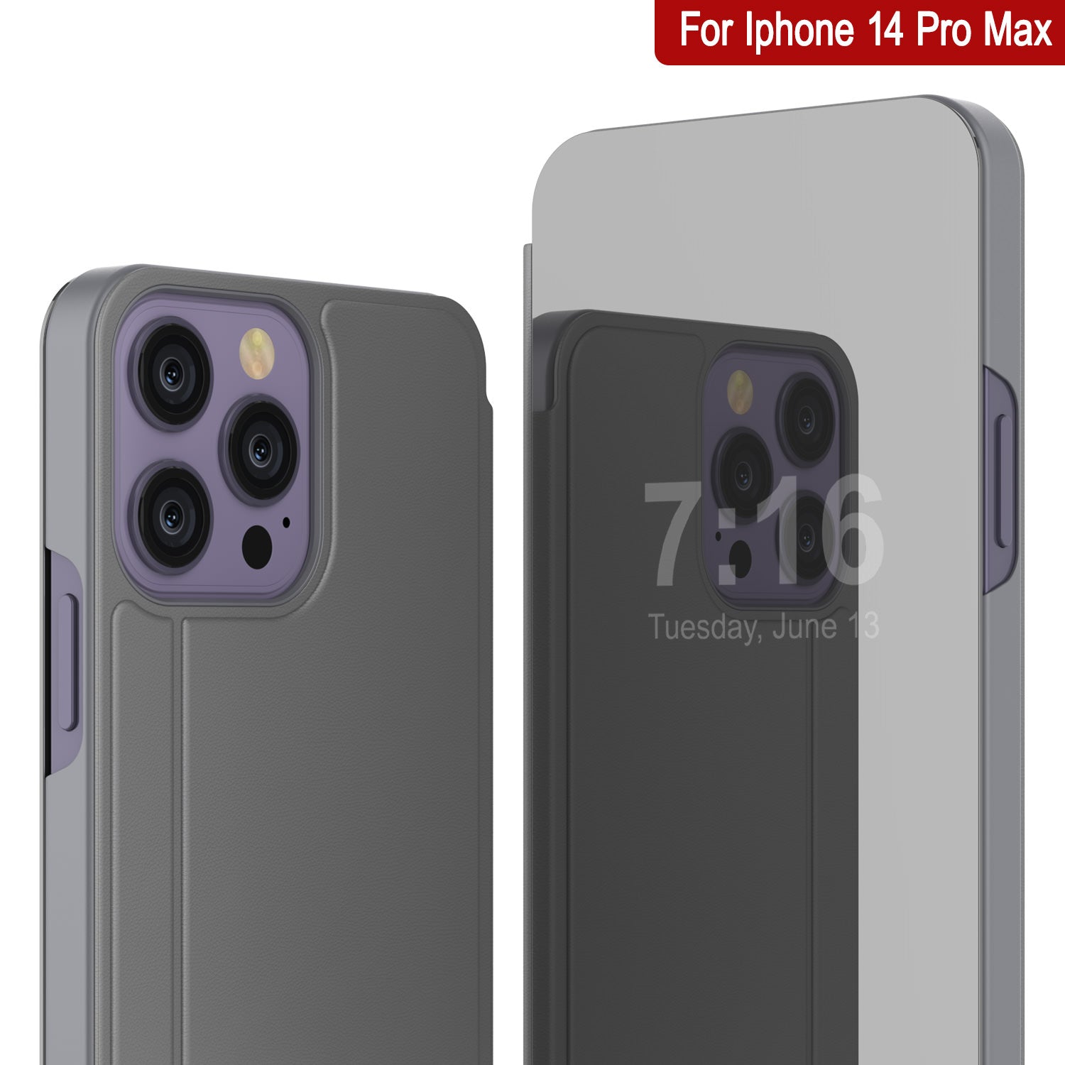 Capa protetora Punkcase iPhone 14 Pro Max Reflector Flip Cover [Prateado]