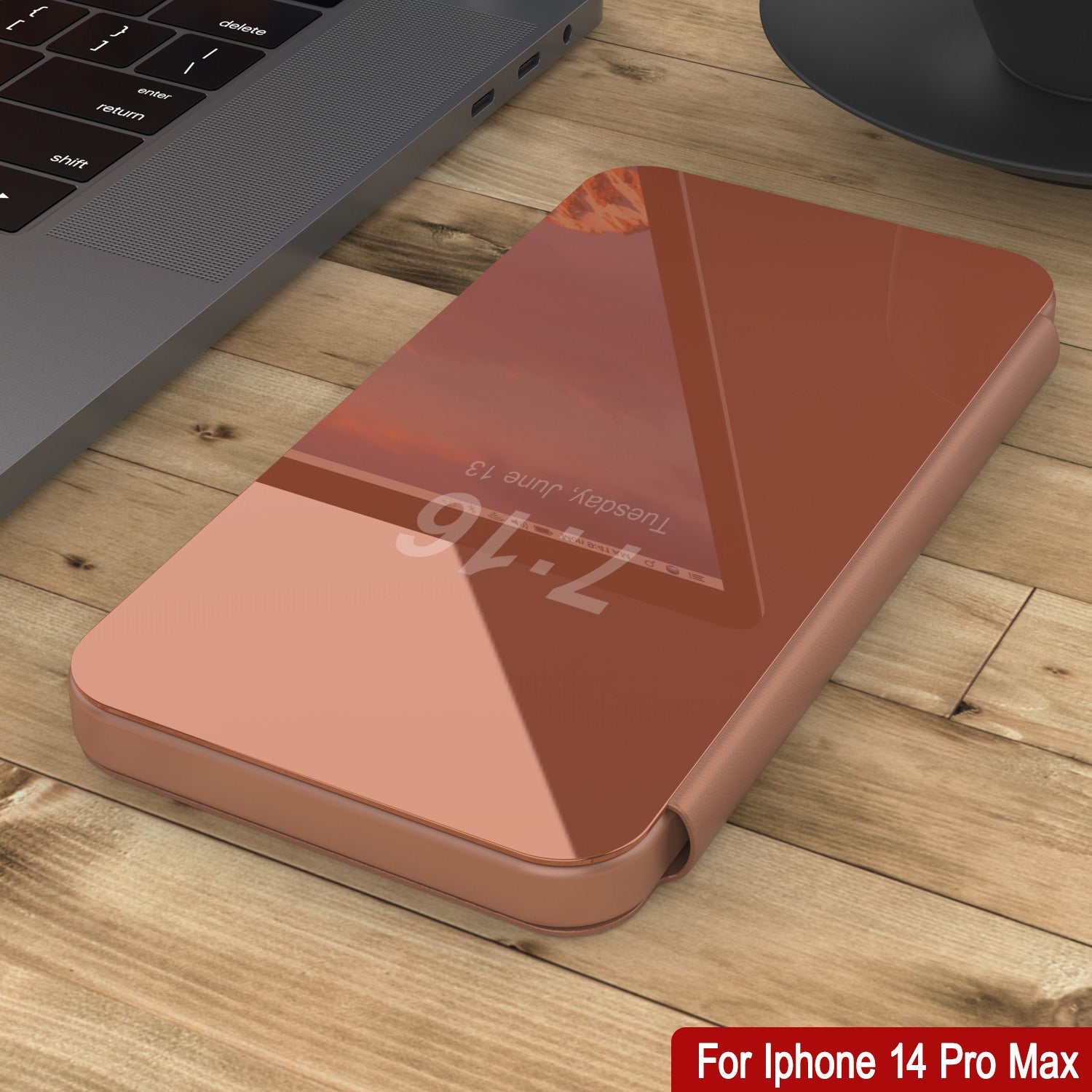 Punkcase iPhone 14 Pro Max Capa Reflectora Protetora de Flip [Rosa]