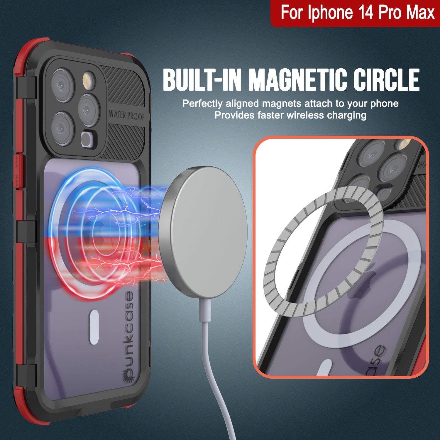 Capa à prova d'água em alumínio da série Metal Extreme 2.0 para iPhone 14 Pro Max IP68 com protetor de tela embutido [Preto-Vermelho]